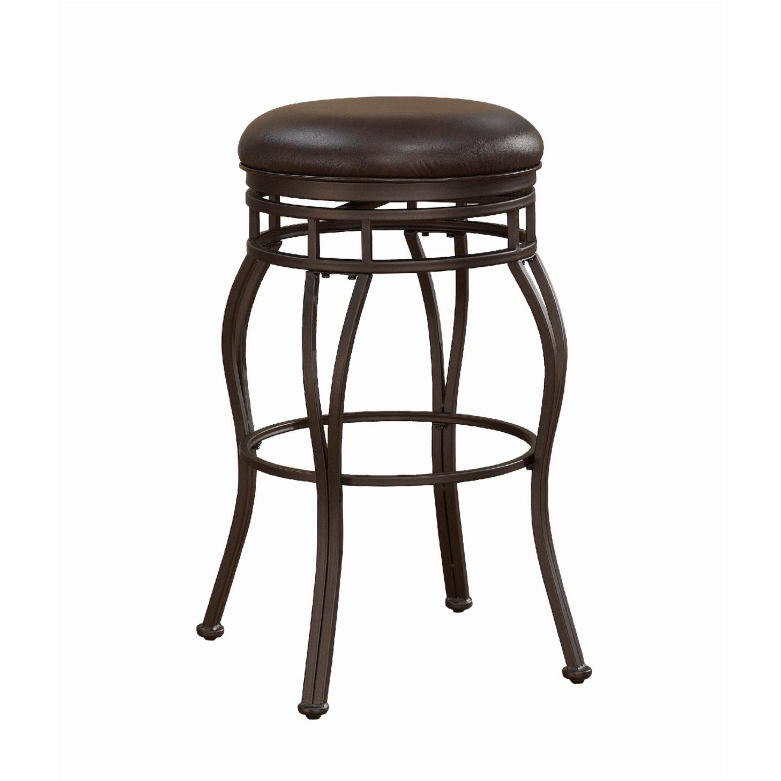 26'' Brown Metal and Leather Swivel Counter Stool