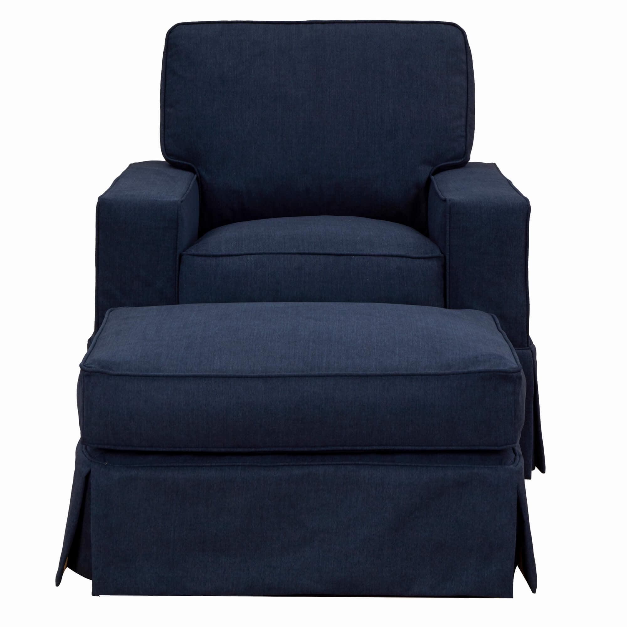 Navy Blue Performance Fabric Slipcover for Track Arm Chair and Ottoman