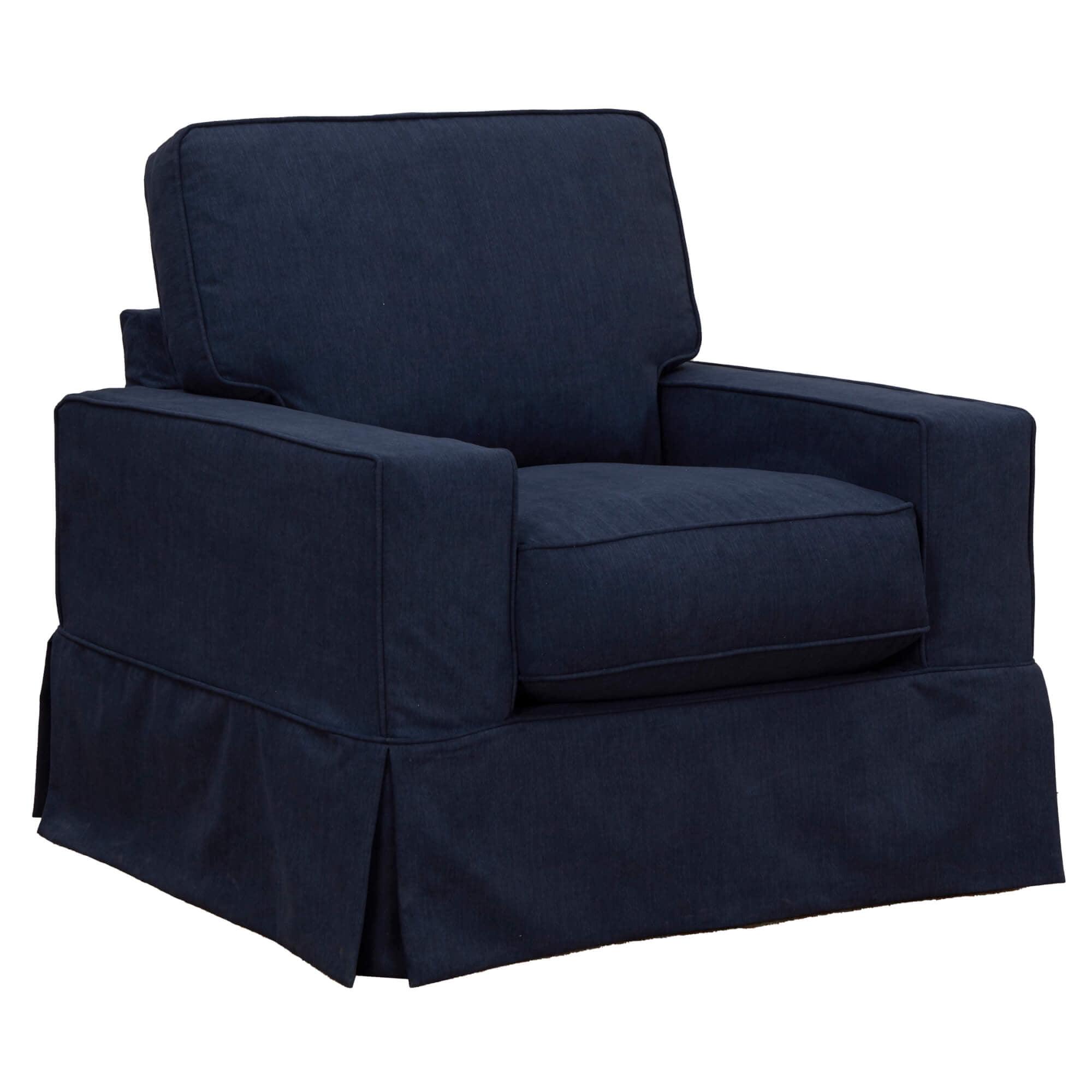 Navy Blue Performance Fabric Box Cushion Track Arm Chair