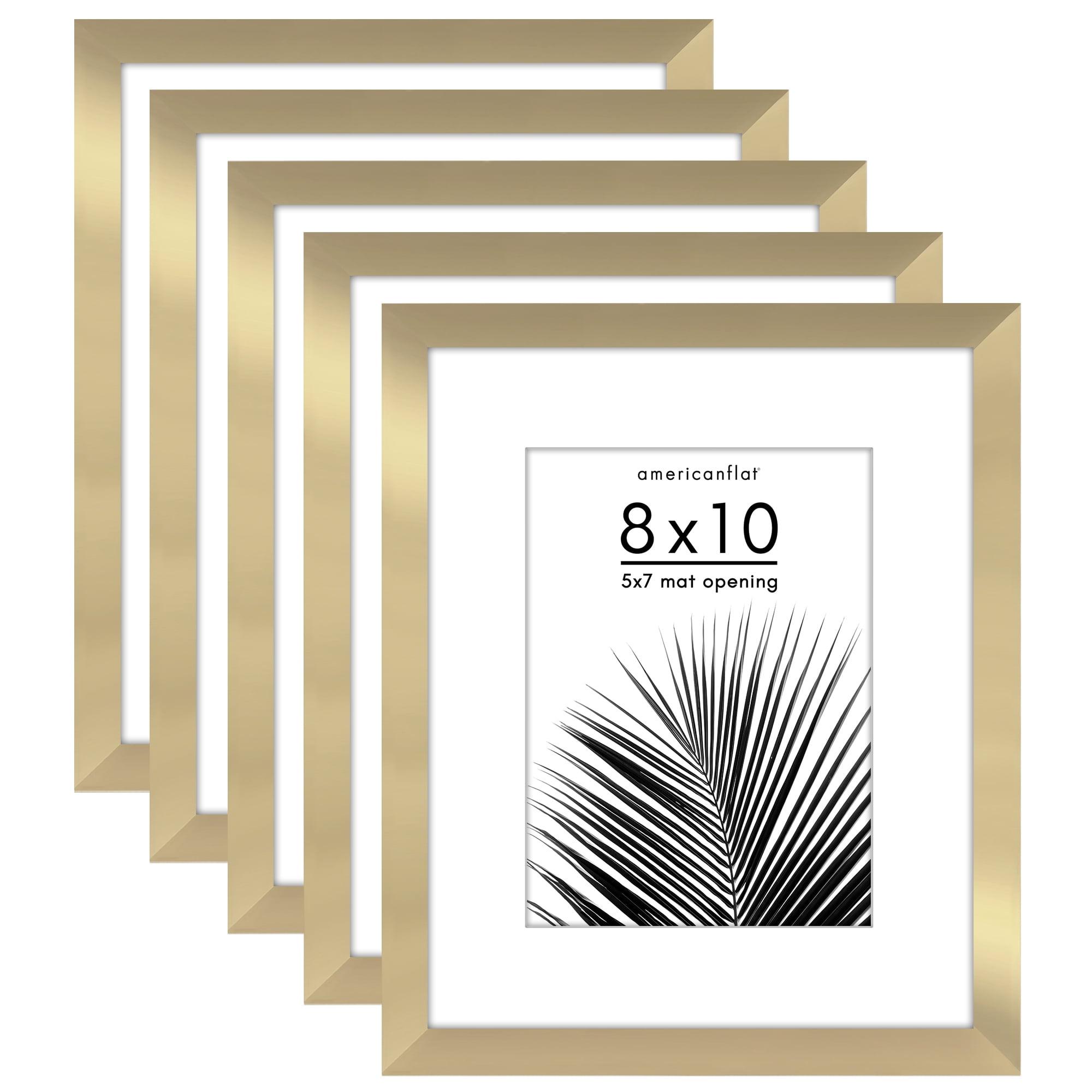 Americanflat 5 Pack of 8x10 Frames with 5x7 Mat - Plexiglass Cover - Gold
