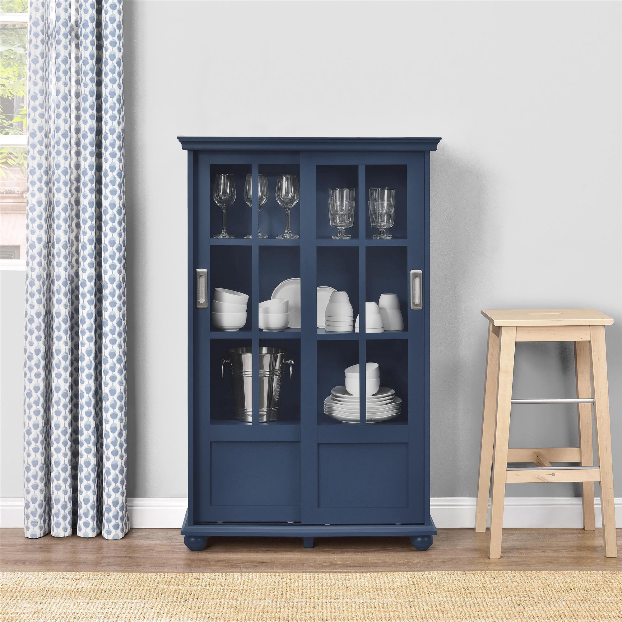 Ameriwood Home Aaron Lane Bookcase with Sliding Glass Doors, Blue