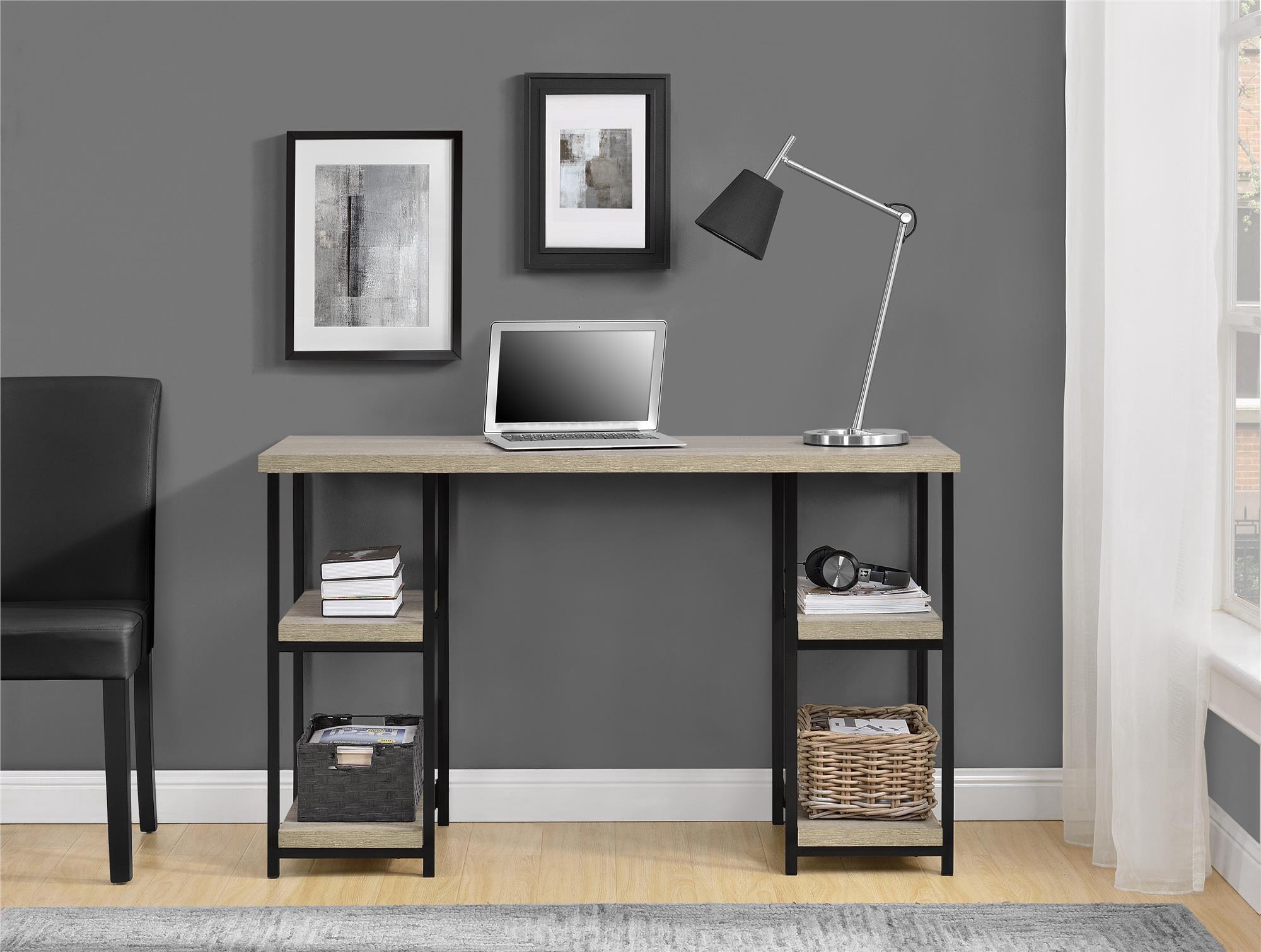 Distressed Gray Oak and Black Executive Double Pedestal Desk