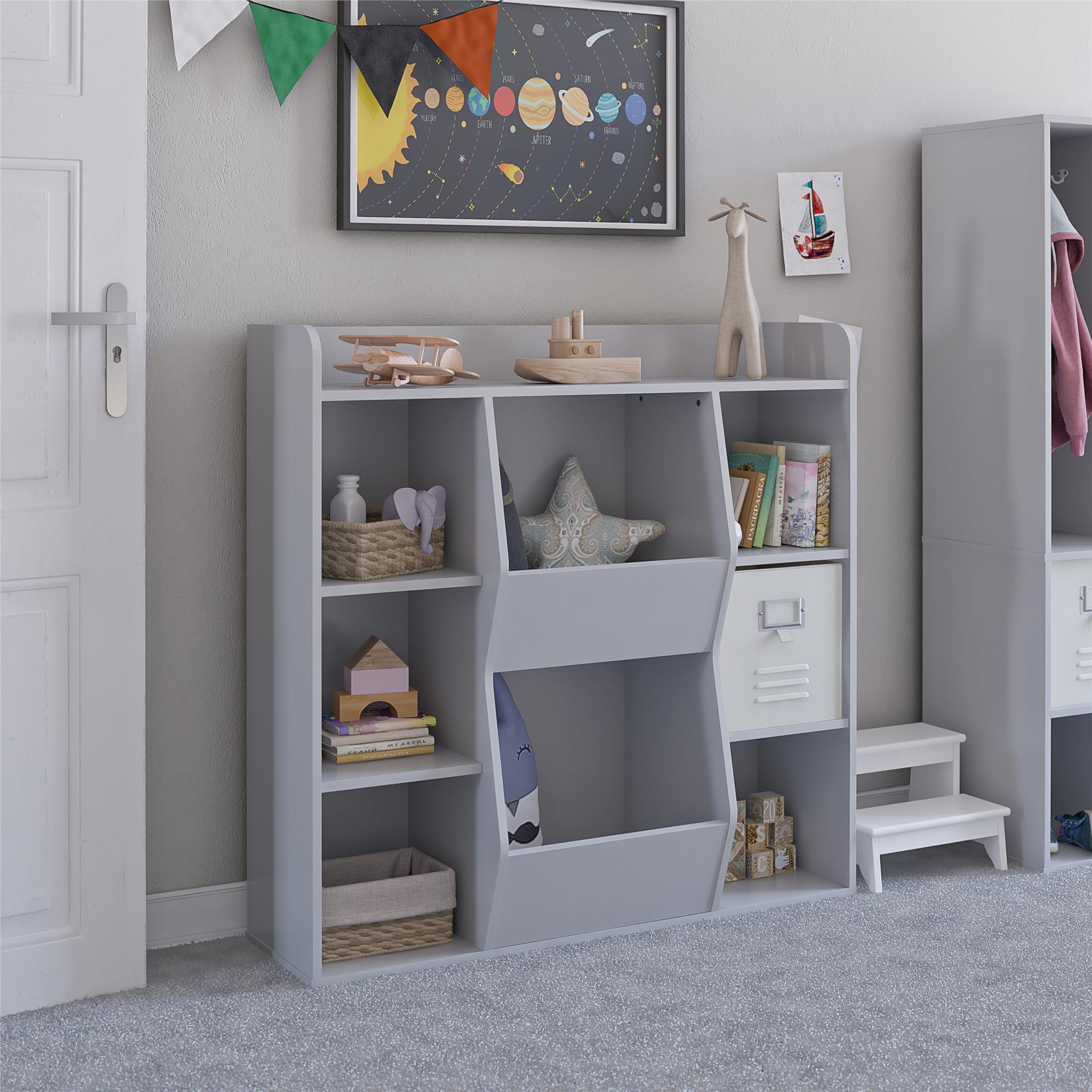 Tyler Dove Gray Kids Toy Storage Bookcase with 9 Cubes