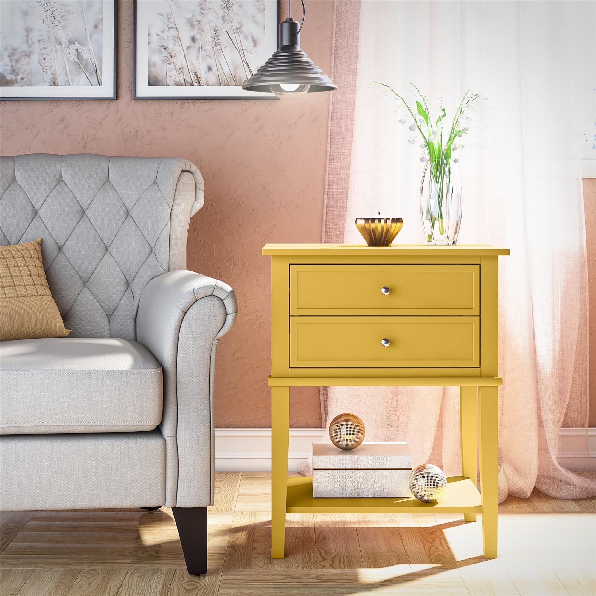 Franklin Mustard Yellow Wood Veneer Nightstand with Storage