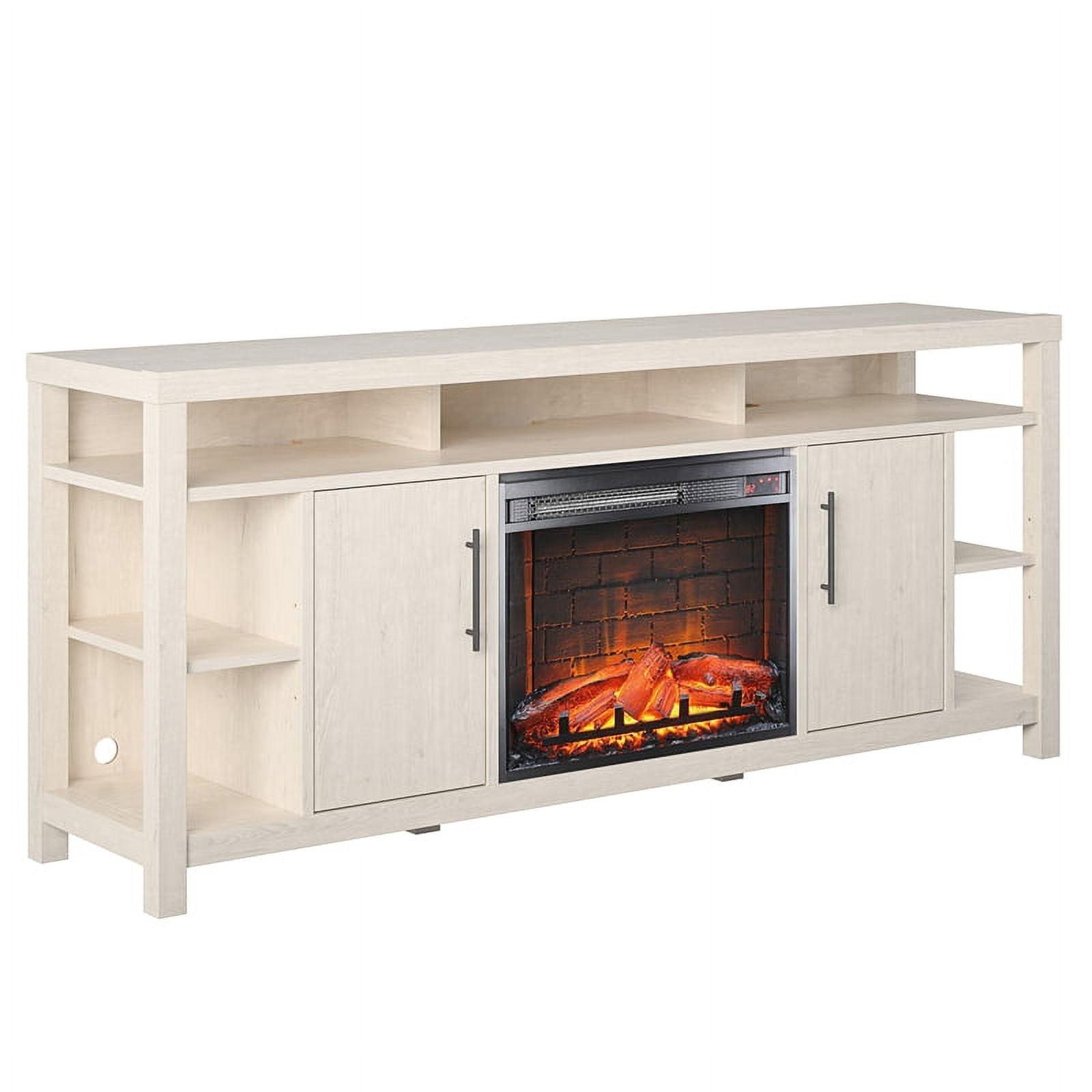 Ivory Oak 68" Electric Fireplace TV Console with Cabinet