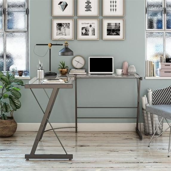 Odin Glass L-Shaped Computer Desk, Gray