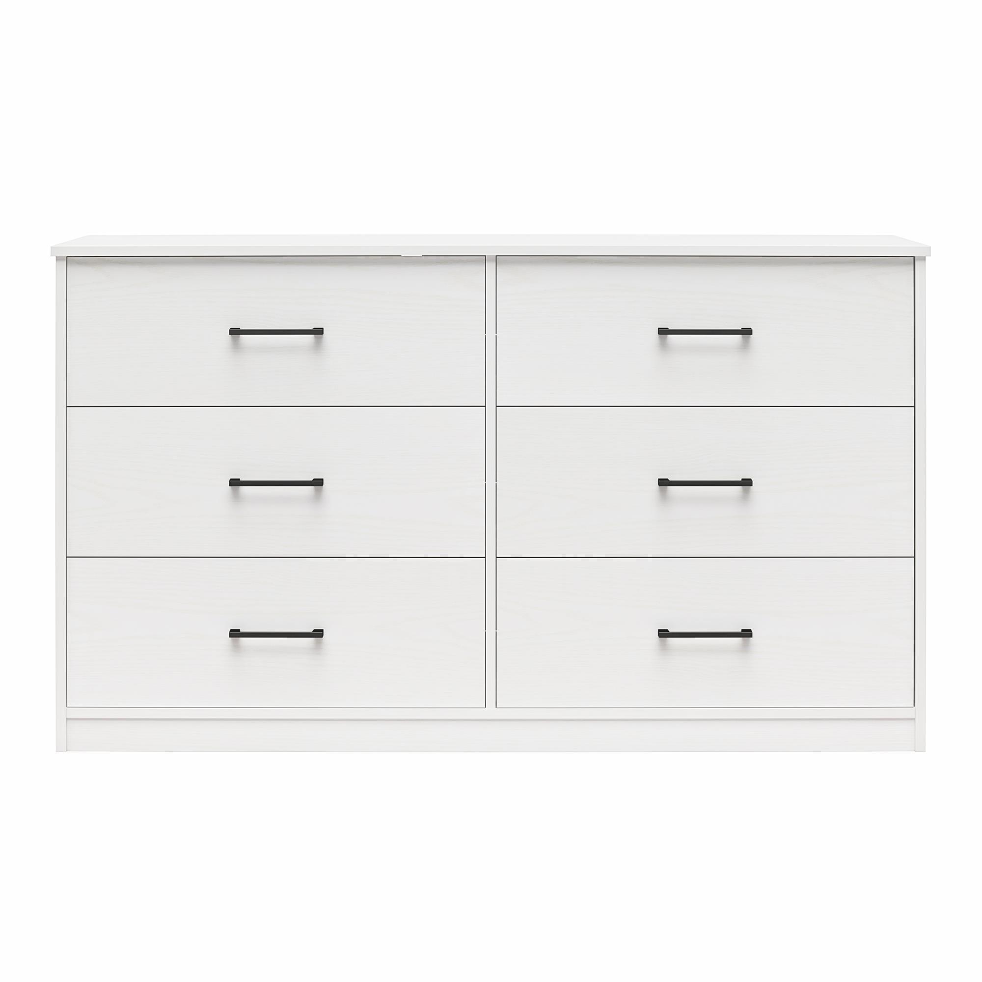 White Wide 6 Drawer Dresser with Metal Slides