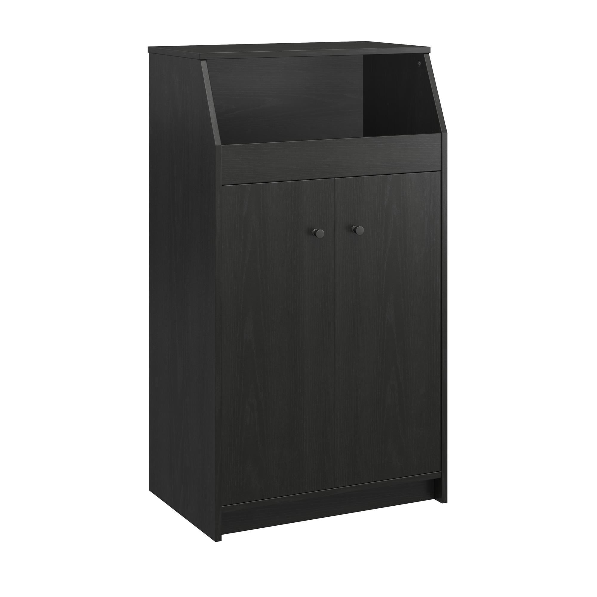 Black Oak 2-Door Vertical Storage Tower with Adjustable Shelves