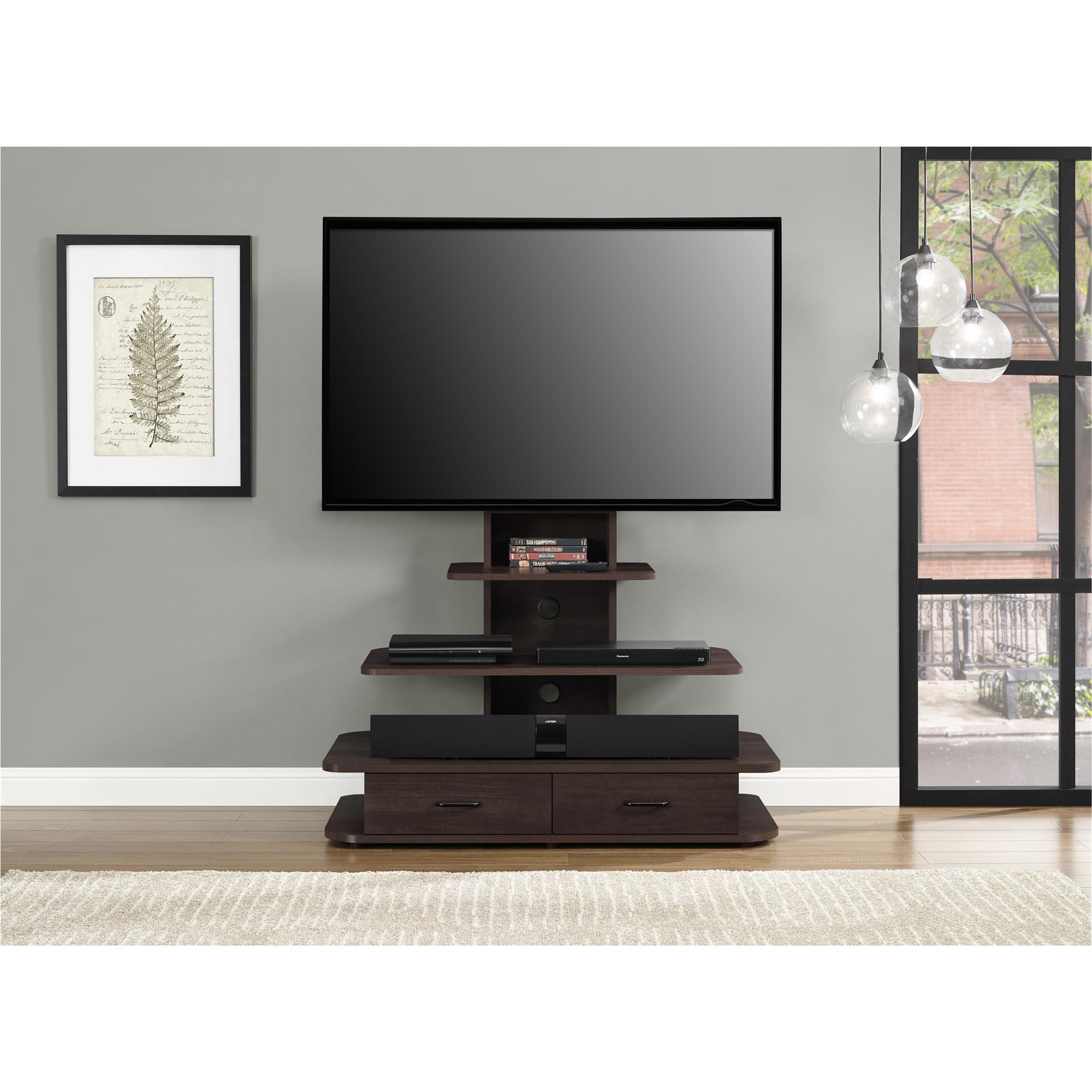 Espresso 54.1" TV Stand with Mount and Cabinet Storage