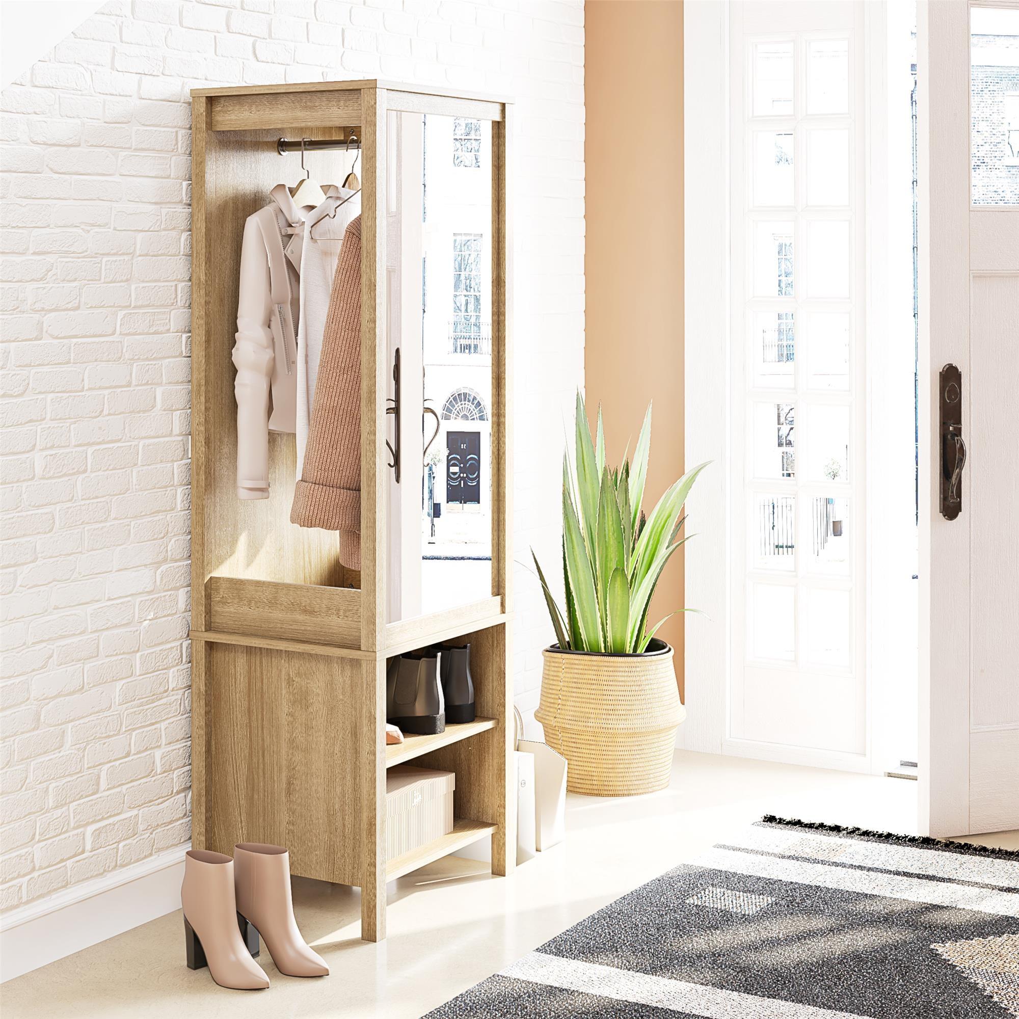 Natural Oak Wardrobe with Mirror and Shelves