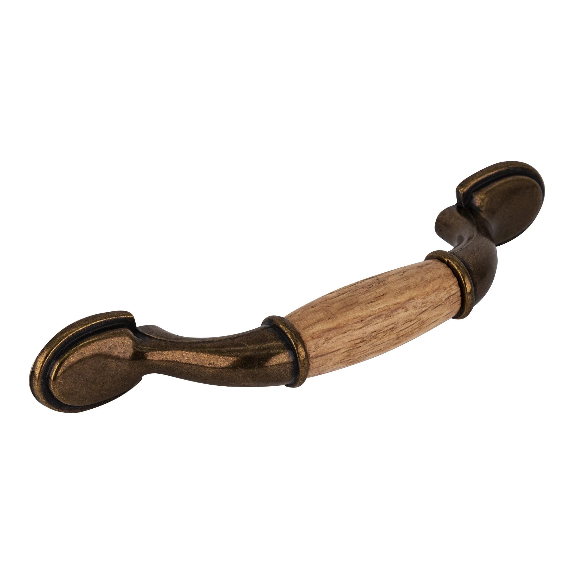 Oak and Antique Brass Ceramic Cabinet Pull Handle