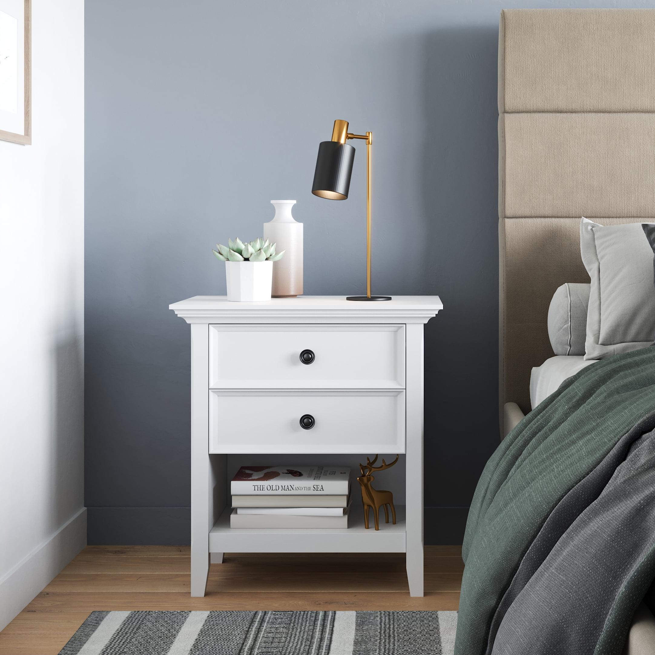 Amherst Solid Wood White 2-Drawer Bedside Table