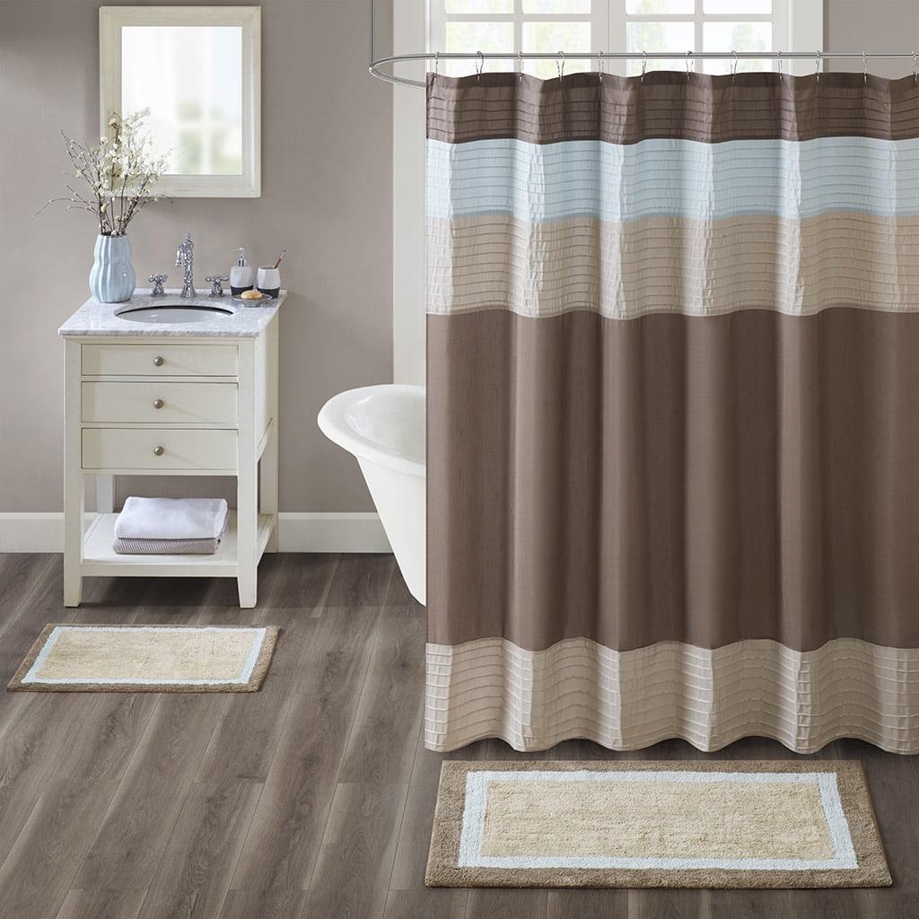 27"x45" Salem Border Bath Rug Blue: Madison Park, Cotton Tufted, Machine Washable, Latex Backing