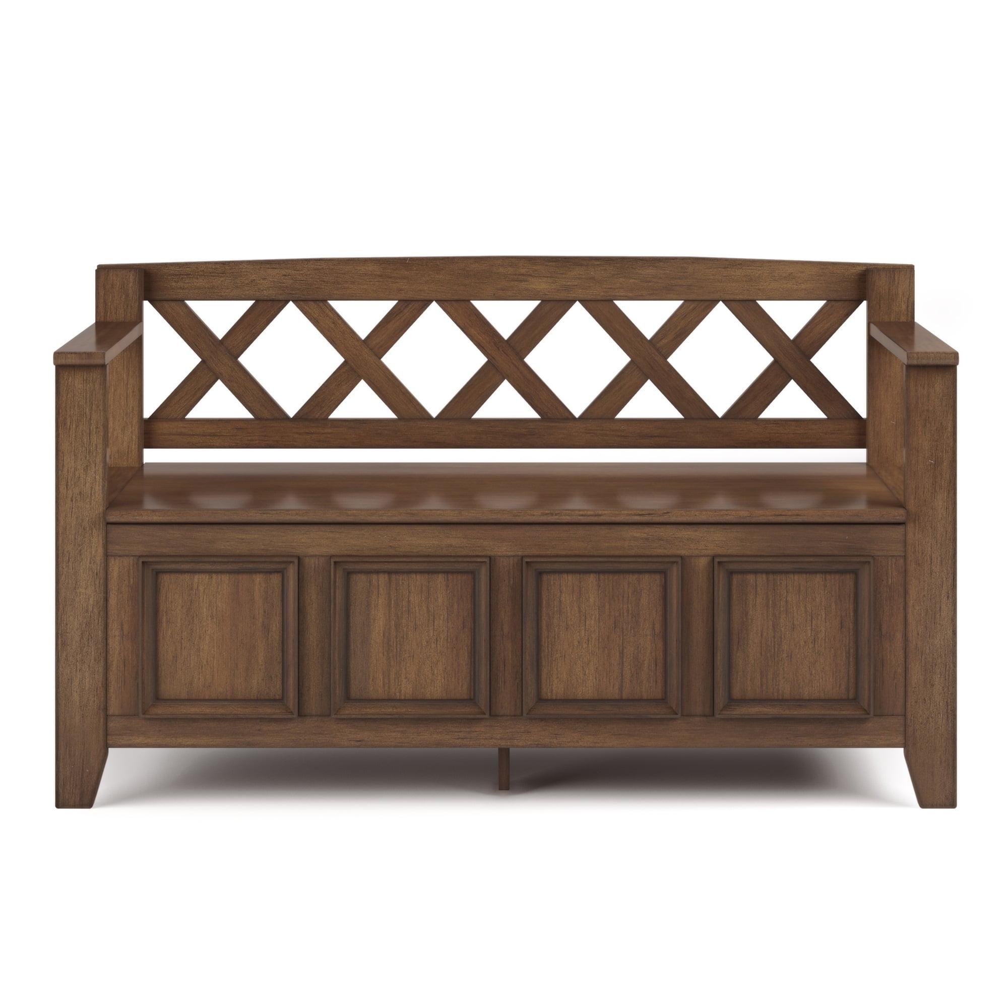 Amherst Rustic Natural Aged Brown Solid Wood Entryway Bench with Storage