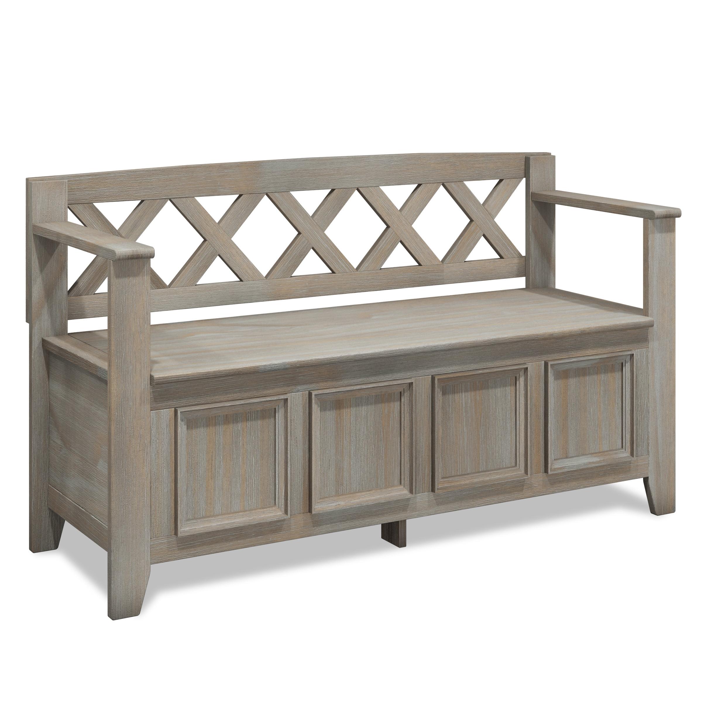 Amherst Solid Wood Distressed Grey Entryway Storage Bench