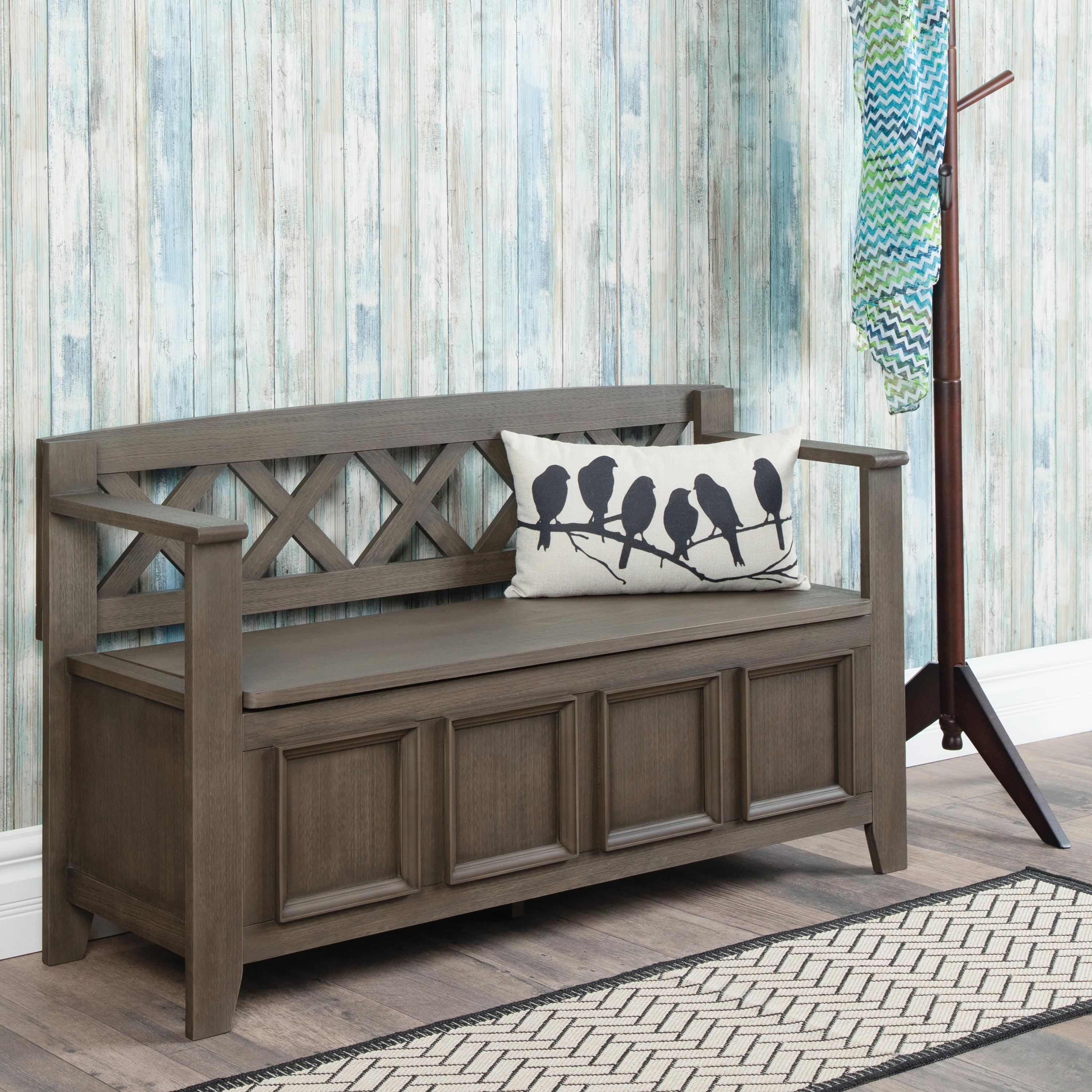 Simpli Home Amherst 48"W Solid Wood Entryway Storage Bench with Lift-Top Lid and Dual Compartments
