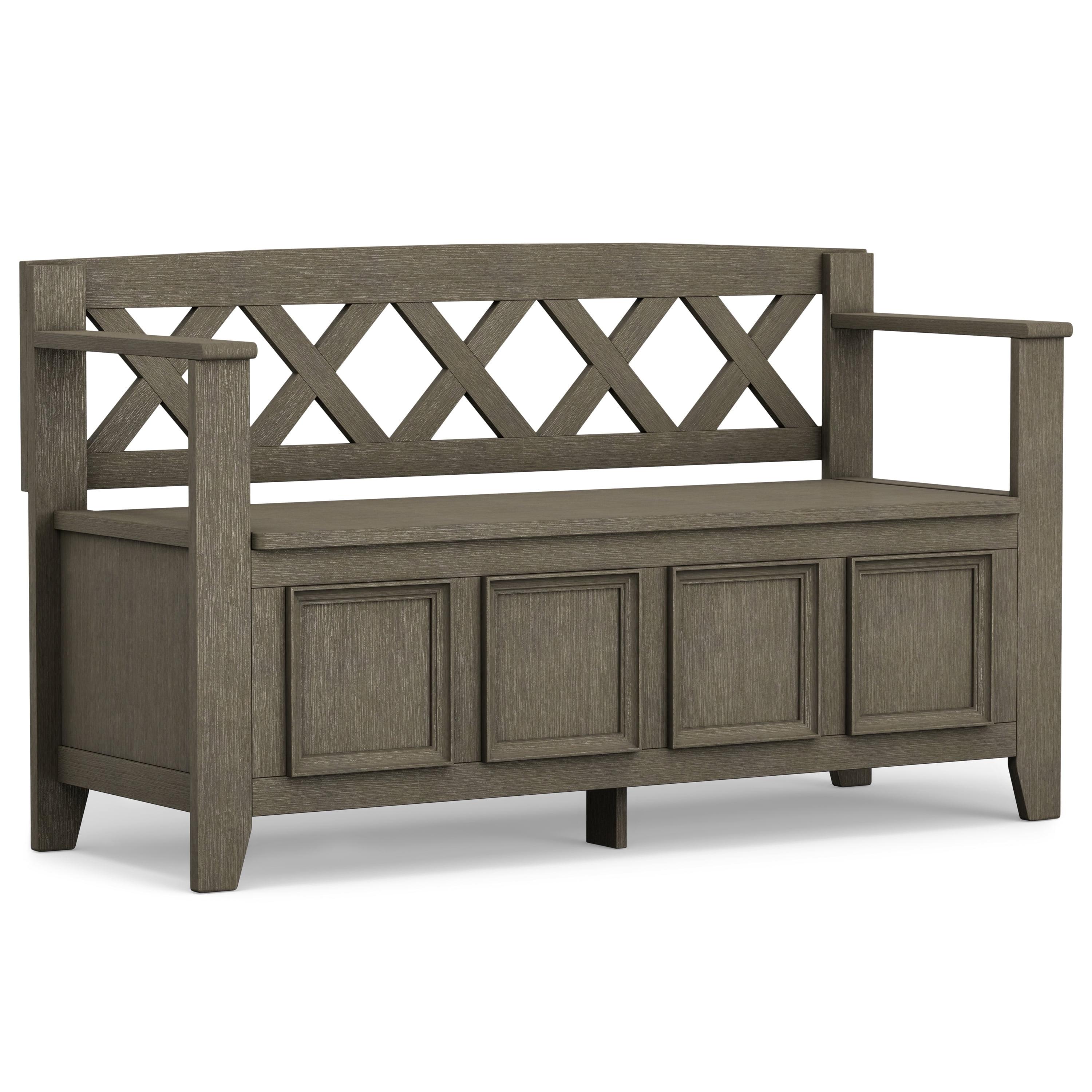 Simpli Home Amherst 48"W Solid Wood Entryway Storage Bench with Lift-Top Lid and Dual Compartments
