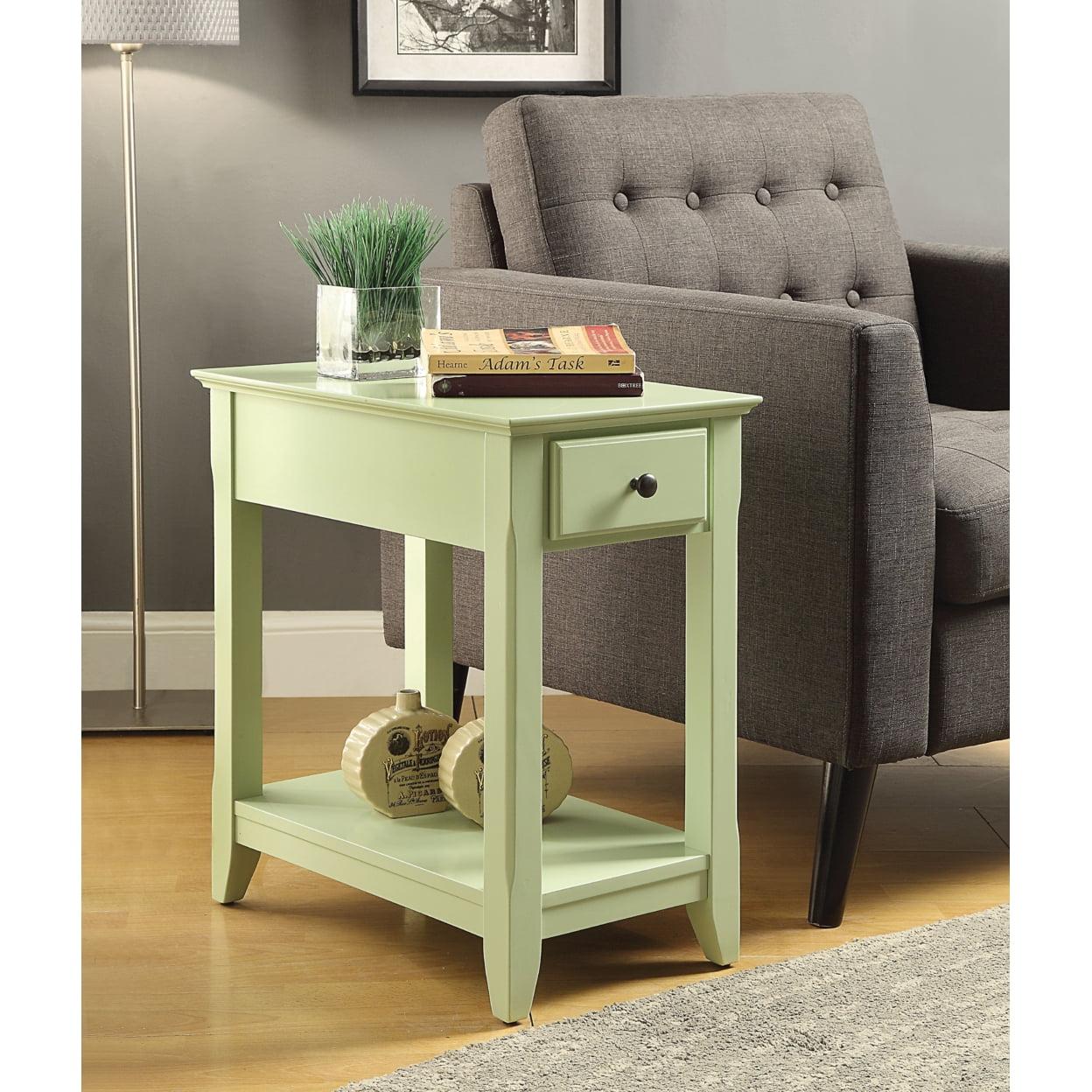 Bertie Light Green Wooden Accent Table with Drawer and Shelf