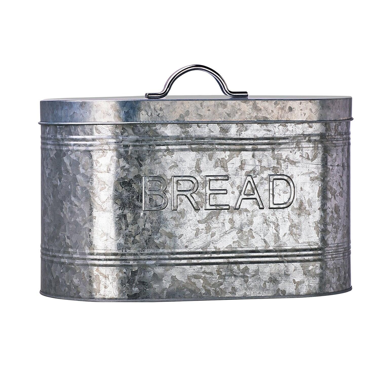 Amici Home Rustic Kitchen Galvanized Metal Storage Bread Bin with Handled Lid, Airtight Seal, Food Safe, Raised Ribbed Pattern, 288 oz.