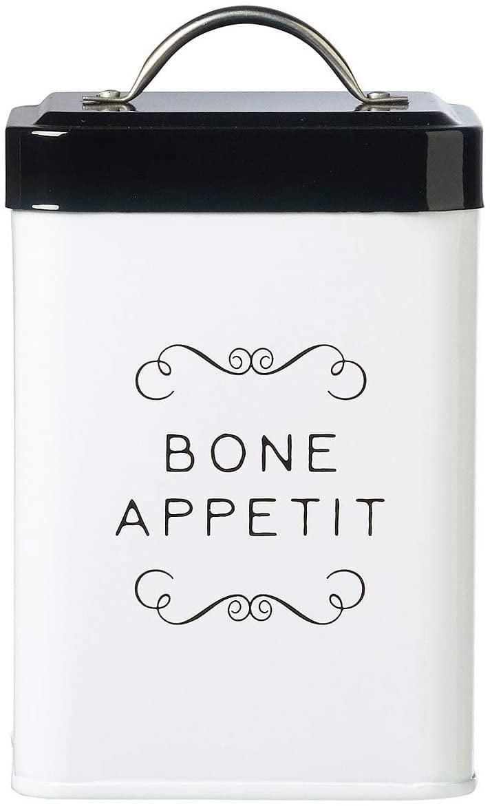 Amici Pet Sparky Bone Appetit Metal Storage Canister, 36 oz. , White & Black