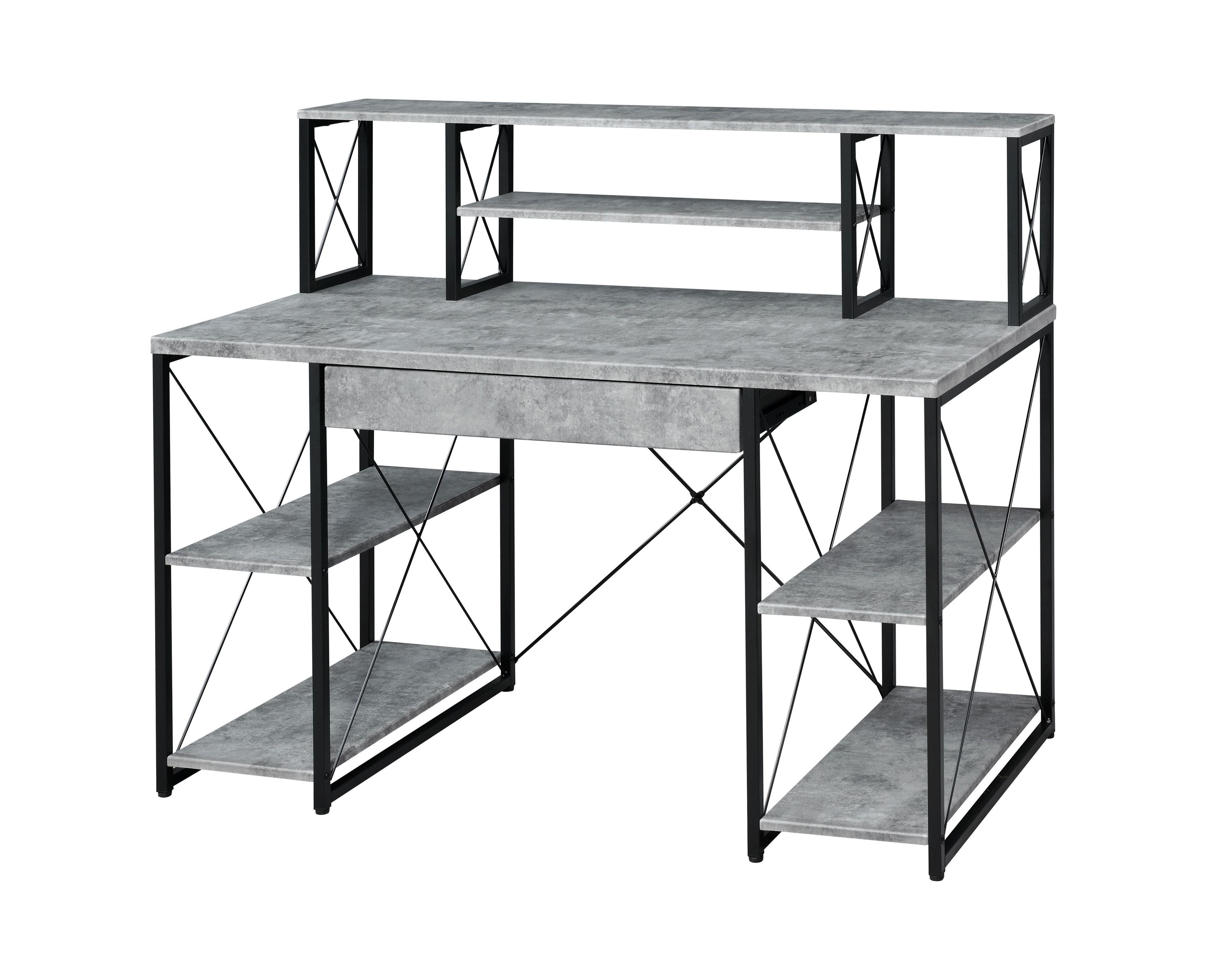 Amiel Studio Desk in Gray with Drawer and Filing Cabinet