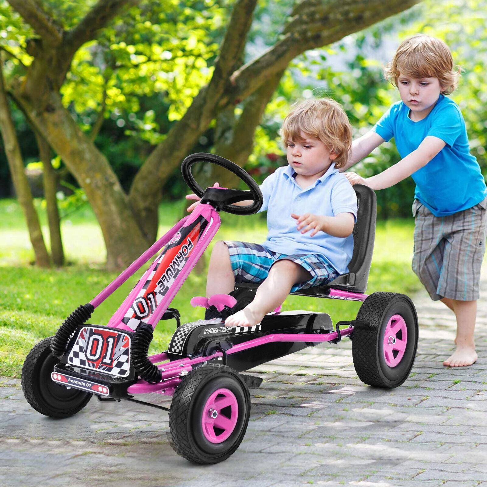Costway Go Kart 4 Wheel Pedal Powered Kids Ride On Toy with Adjustable Seat Pink