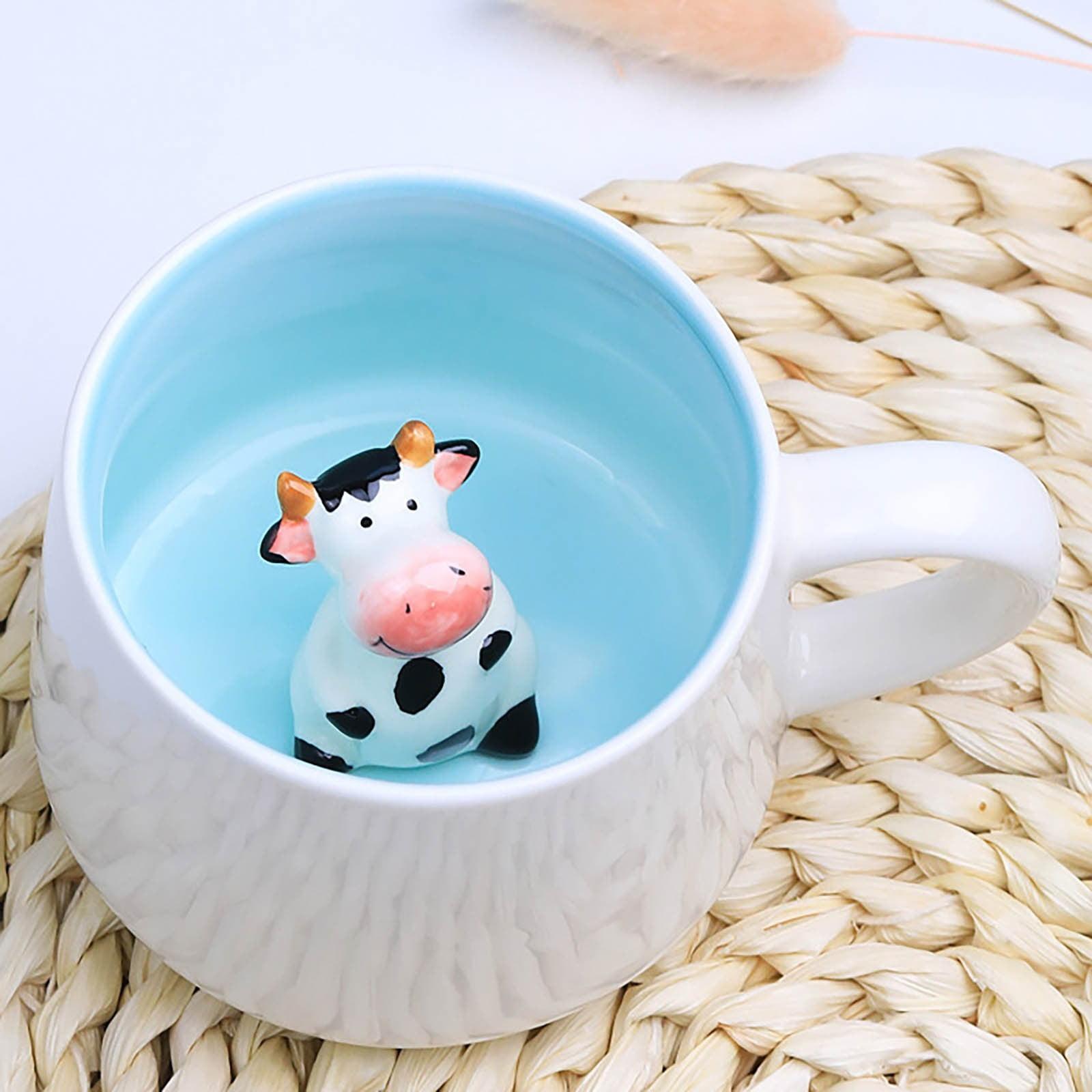 Clearance Cow Mug with Cow Inside Cute Coffee Mugs with Handle Tea Cups Ceramic Cup Funny Coffee Mugs with Spoon Mugs Gift Women Friends Unique Coffee Mug for Birthday Party Novelty Gift Fo