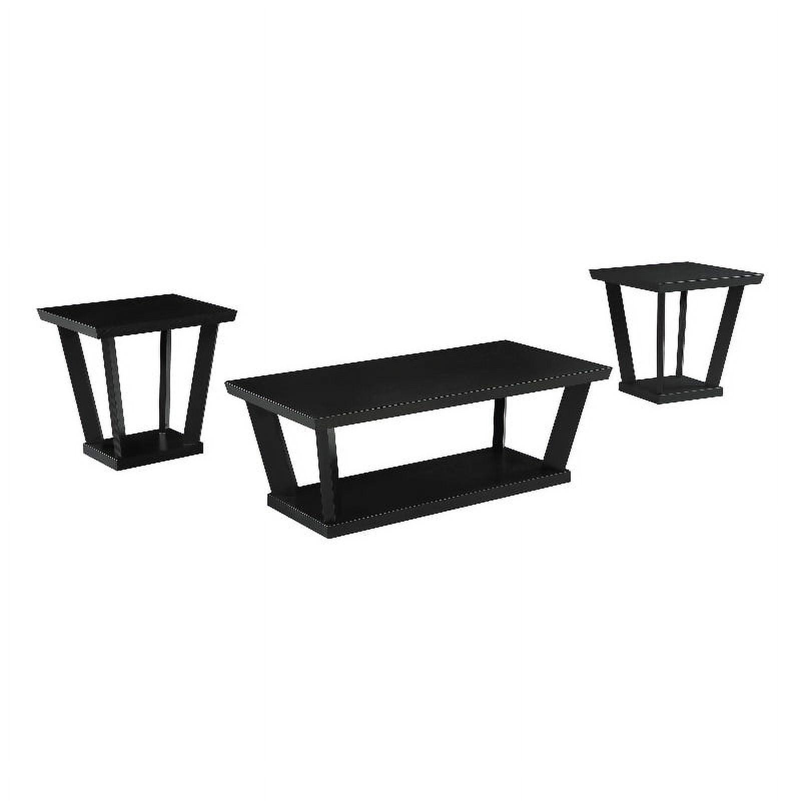 3pc Aminta Wood Coffee Table Set with Shelf Black - Coaster: Modern Living Room Furniture