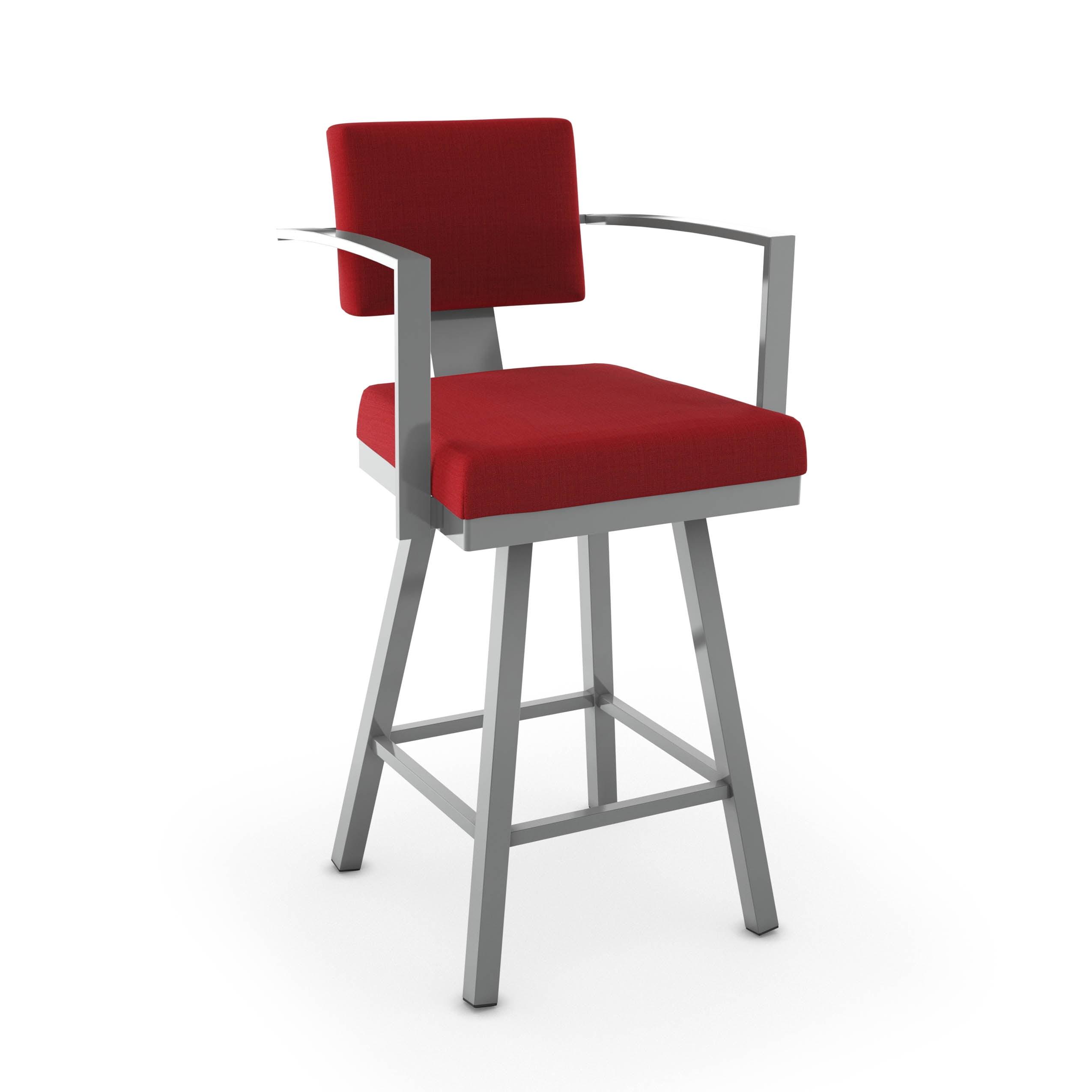 Akers 26" Swivel Counter Stool in Red Polyester & Metallic Grey