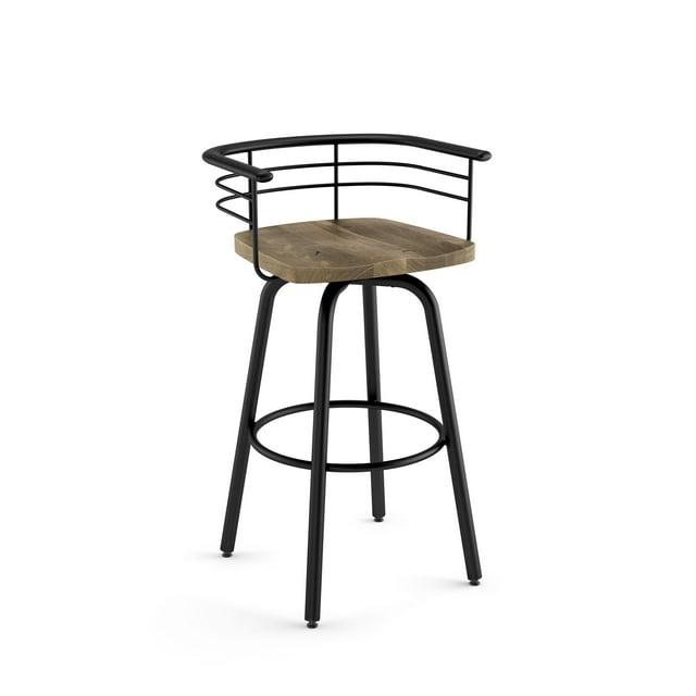 Amisco Brisk 30 In. Swivel Bar Stool - Beige Distressed Wood / Black Metal