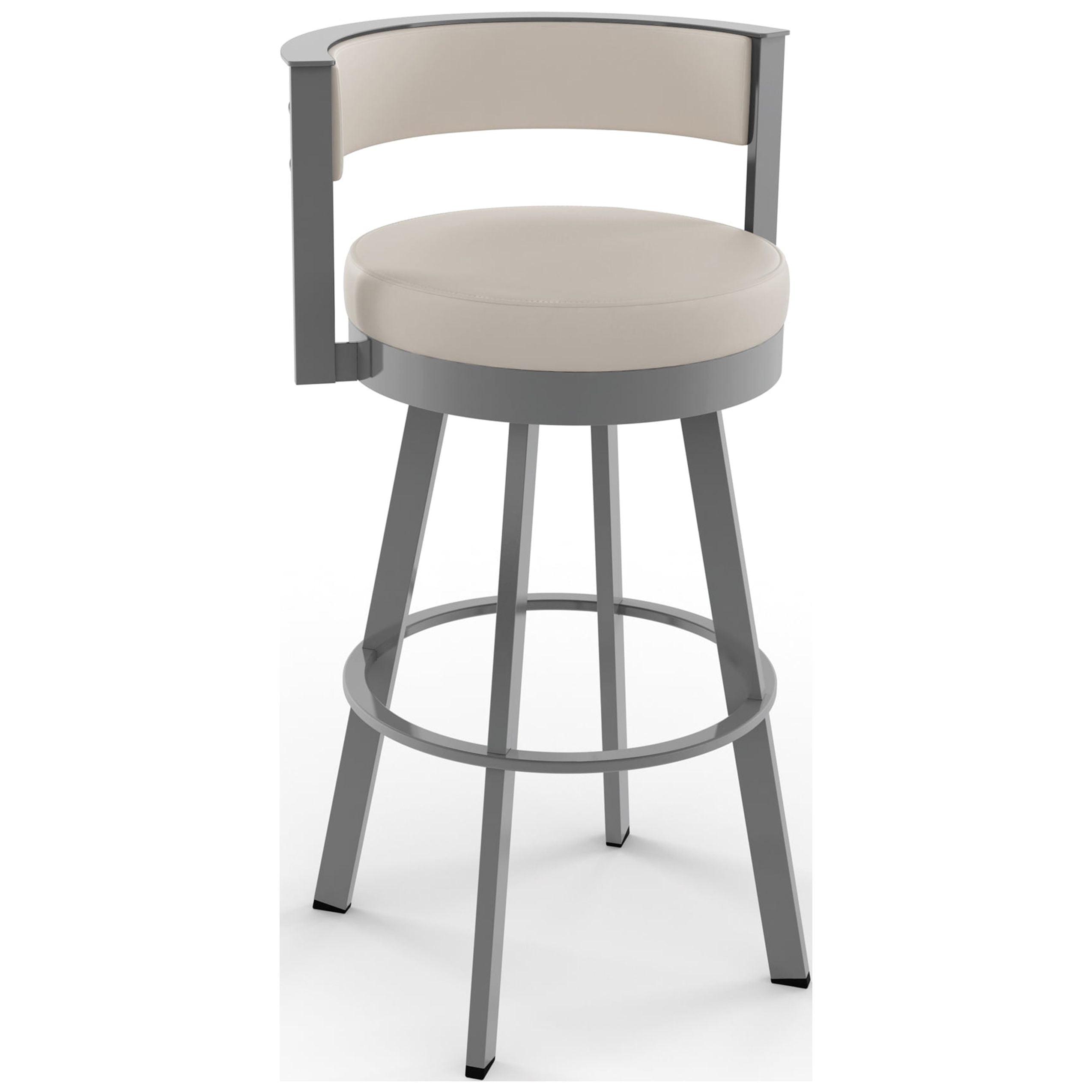 Glossy Gray and Cream Swivel Counter Stool with Metallic Frame