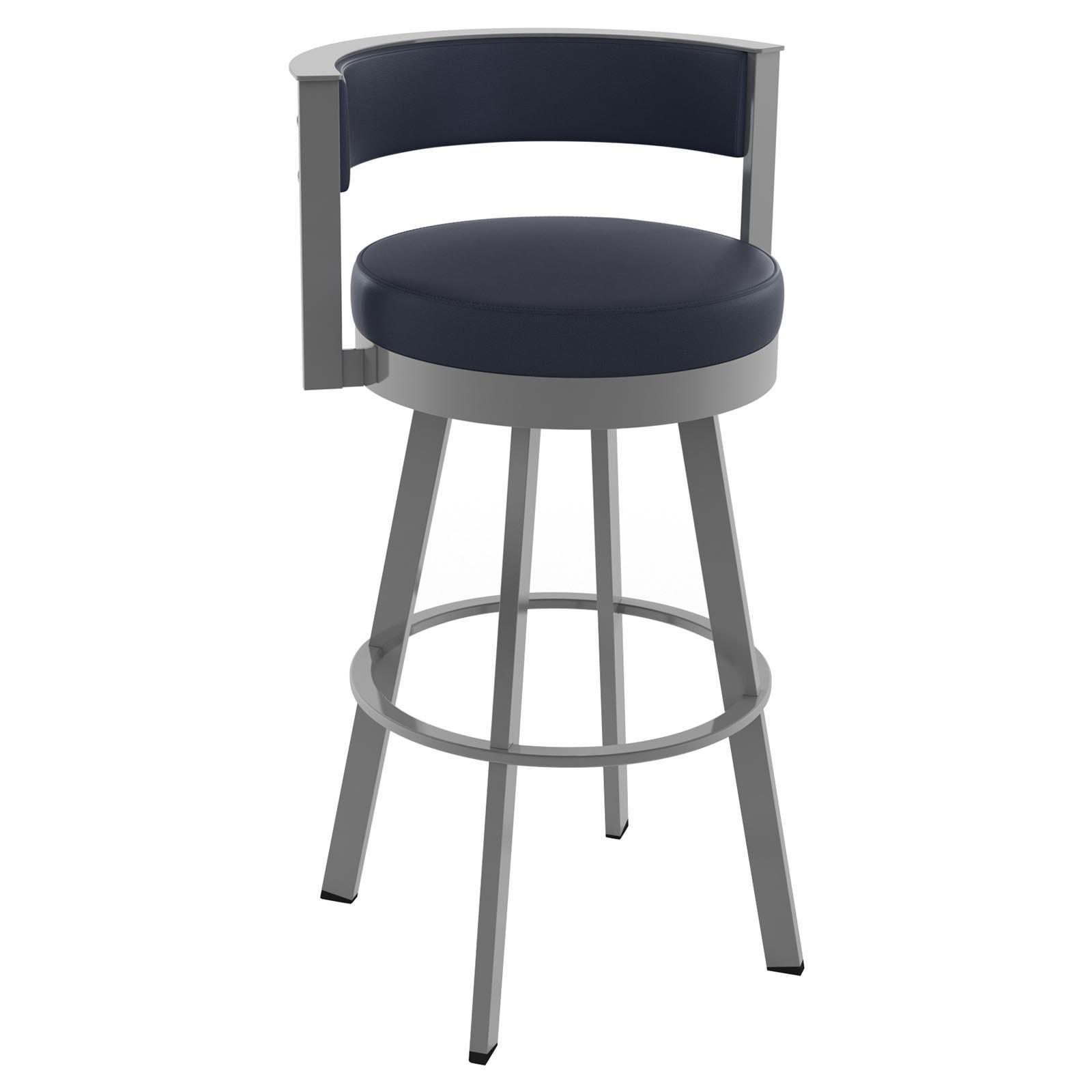 Navy Blue Faux Leather Swivel Counter Stool with Metal Frame