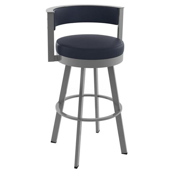 26.13" Amisco Browser Swivel Counter Height Barstool: Upholstered, Metal Frame, Footrest - Navy/Glossy Gray