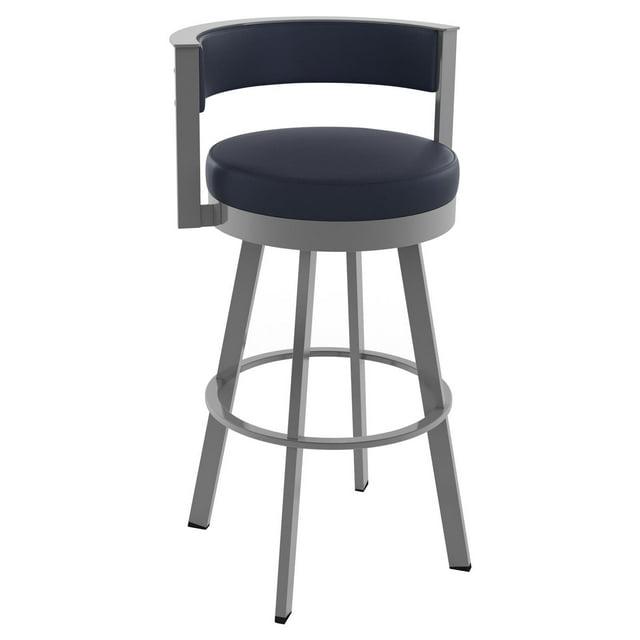 26.13" Amisco Browser Swivel Counter Height Barstool: Upholstered, Metal Frame, Footrest - Navy/Glossy Gray
