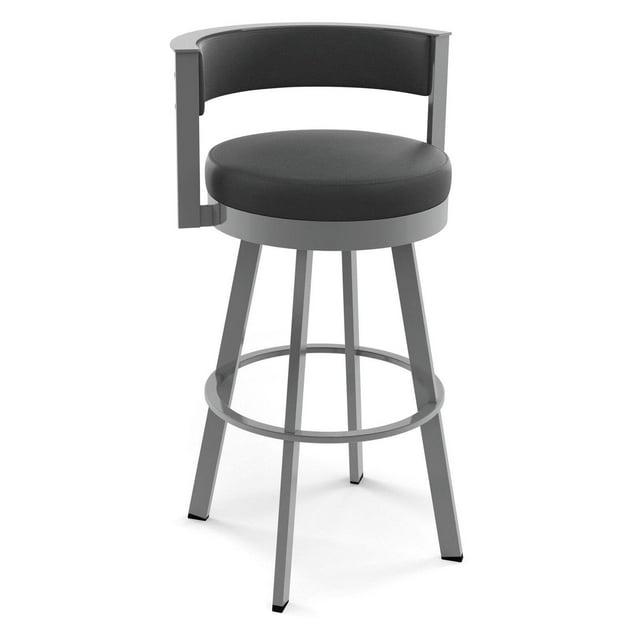 Amisco Browser Upholstered Barstool Charcoal Black/Gray: Faux Leather, Steel Frame, Fixed Height