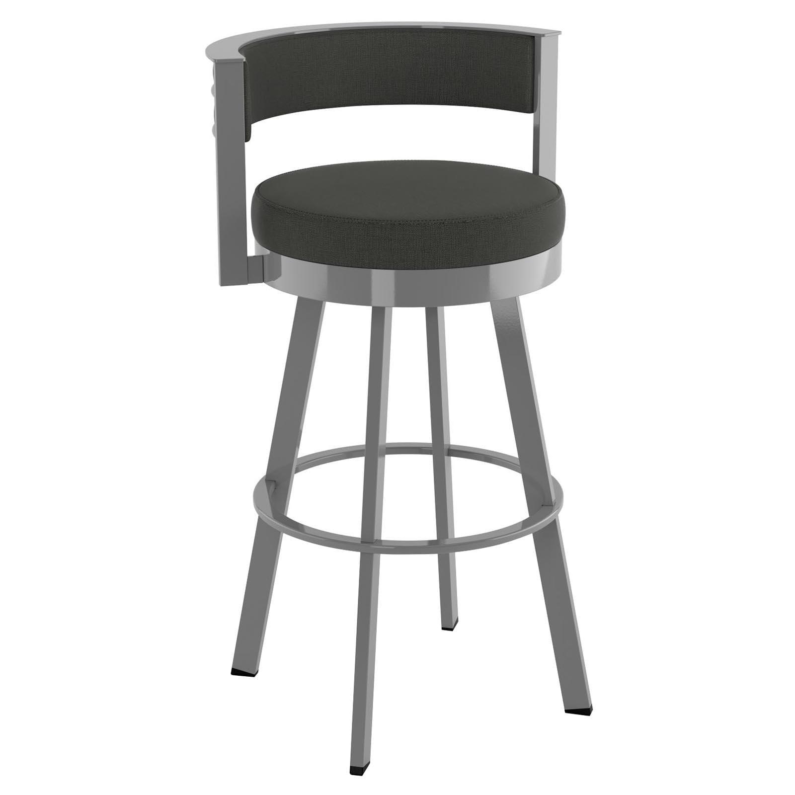 Amisco Browser 30 In. Swivel Bar Stool - Charcoal Grey Polyester / Metallic Grey Metal