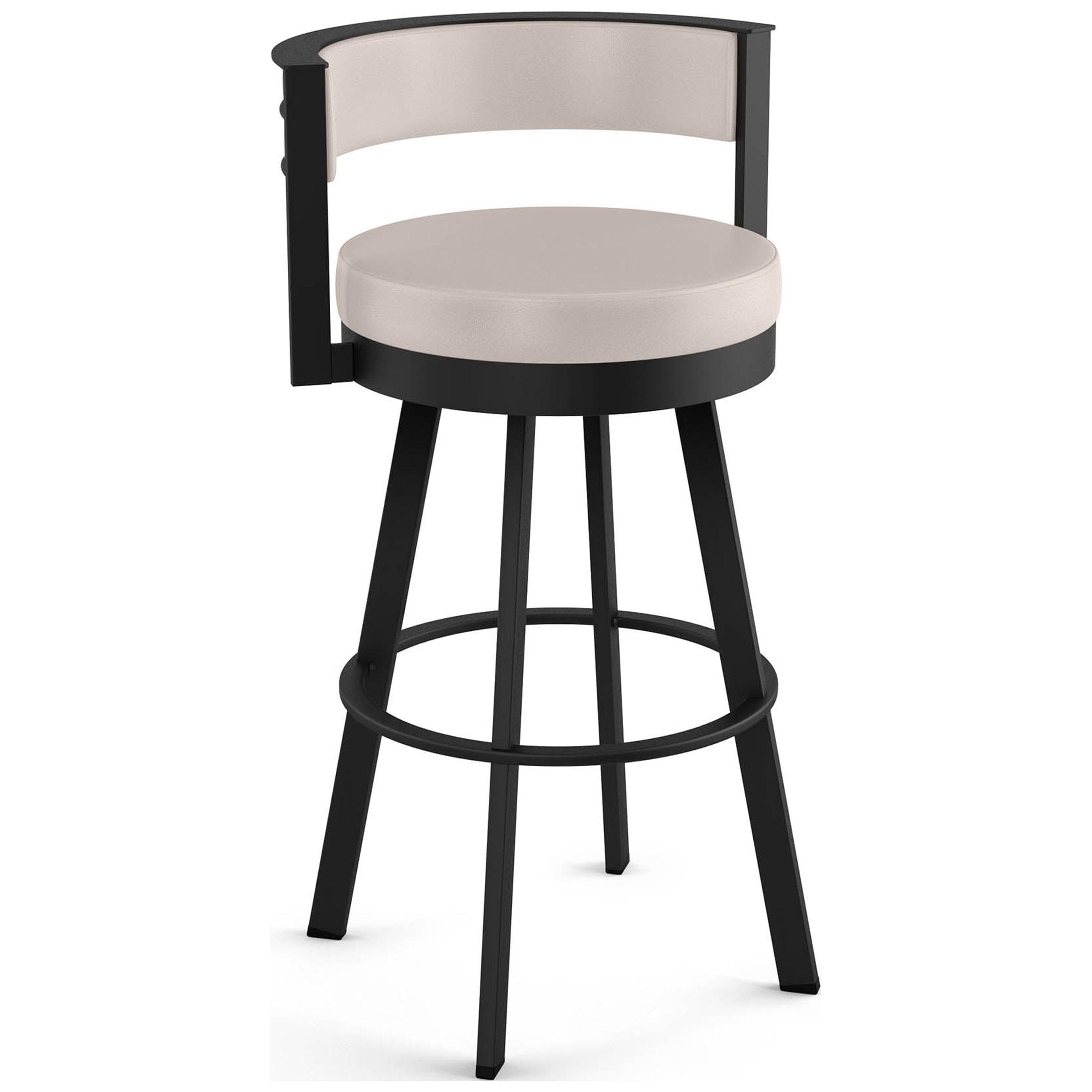 Modern Cream Faux Leather Swivel Barstool with Black Metal Base