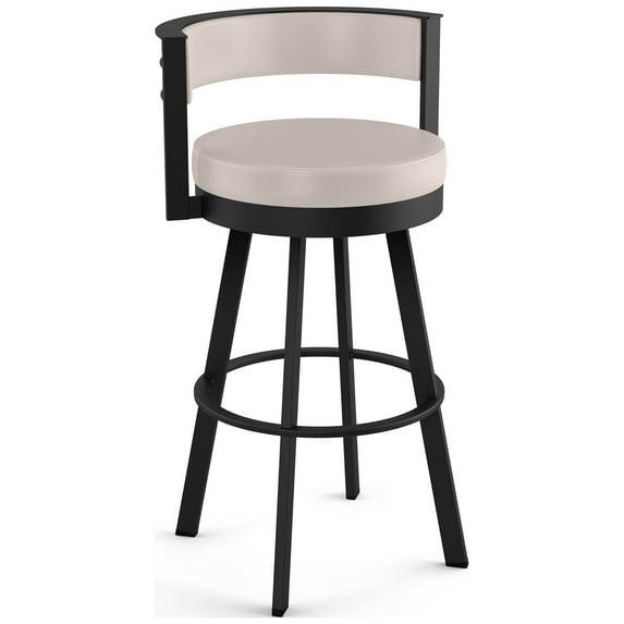 Amisco Browser Barstool: Faux Leather, Oval Back, Steel Frame, Fixed Height 30"