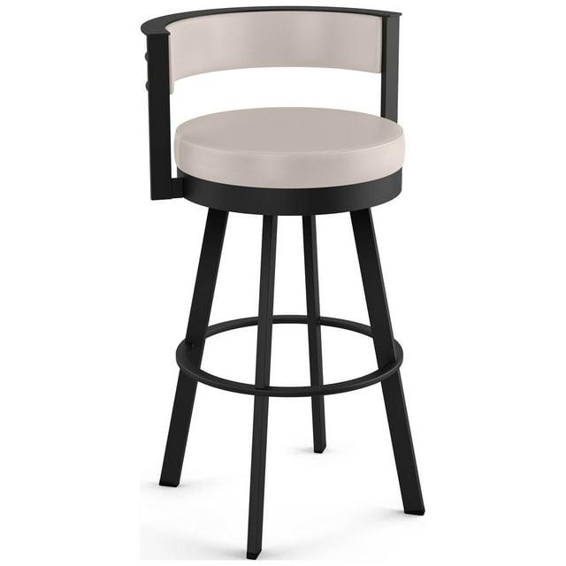 Amisco Browser Barstool: Faux Leather, Oval Back, Steel Frame, Fixed Height 30"