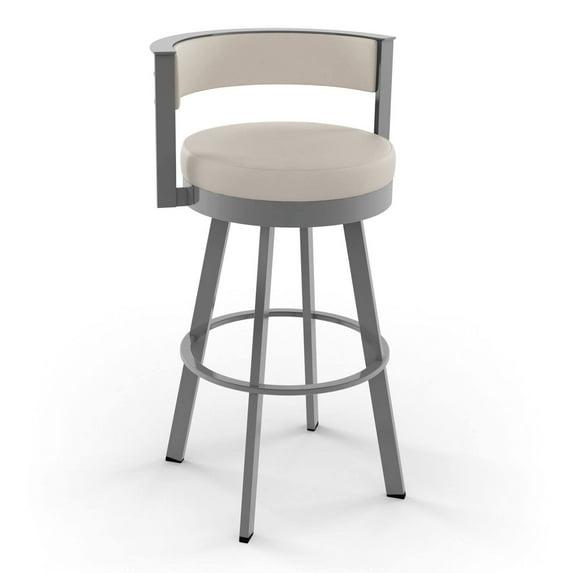 Amisco Browser 30 In. Swivel Bar Stool - Cream Faux Leather / Metallic Grey Metal