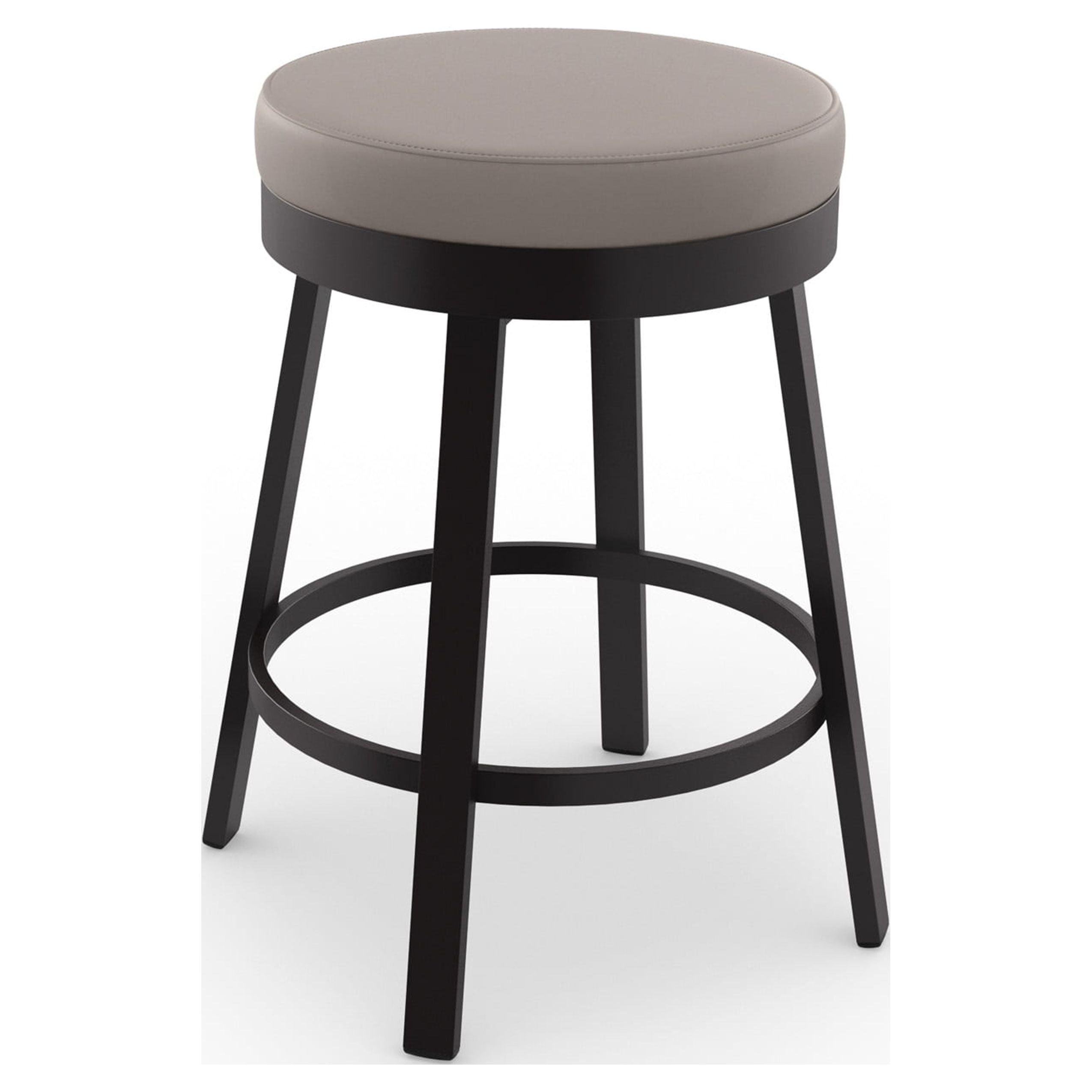 Taupe Grey Faux Leather and Dark Brown Metal Swivel Counter Stool, 26-Inch