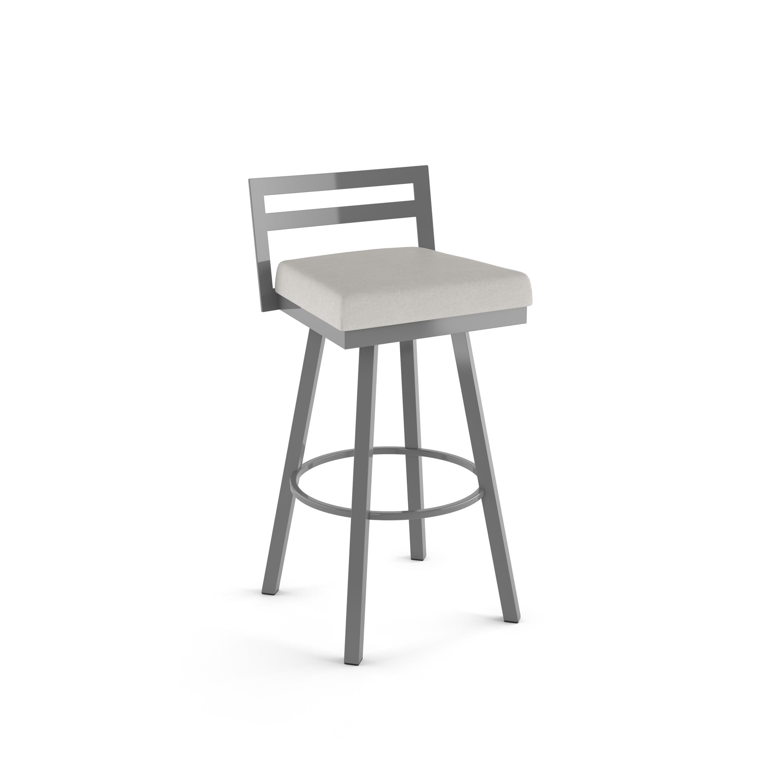 Sleek Metallic Grey Swivel Bar Stool with Cushioned Light Grey Seat