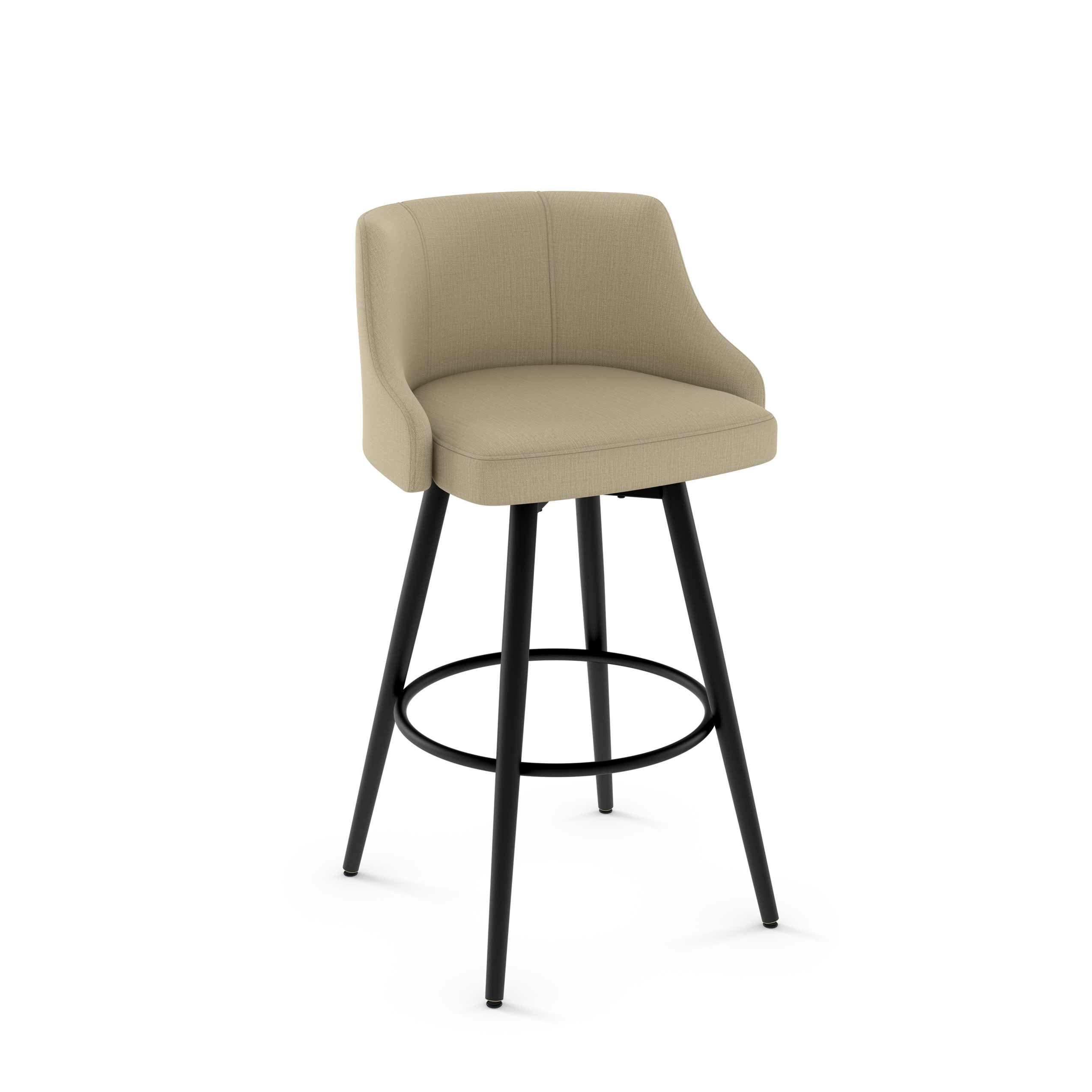 Elegant Beige Fabric Swivel Bar Stool with Black Metal Frame