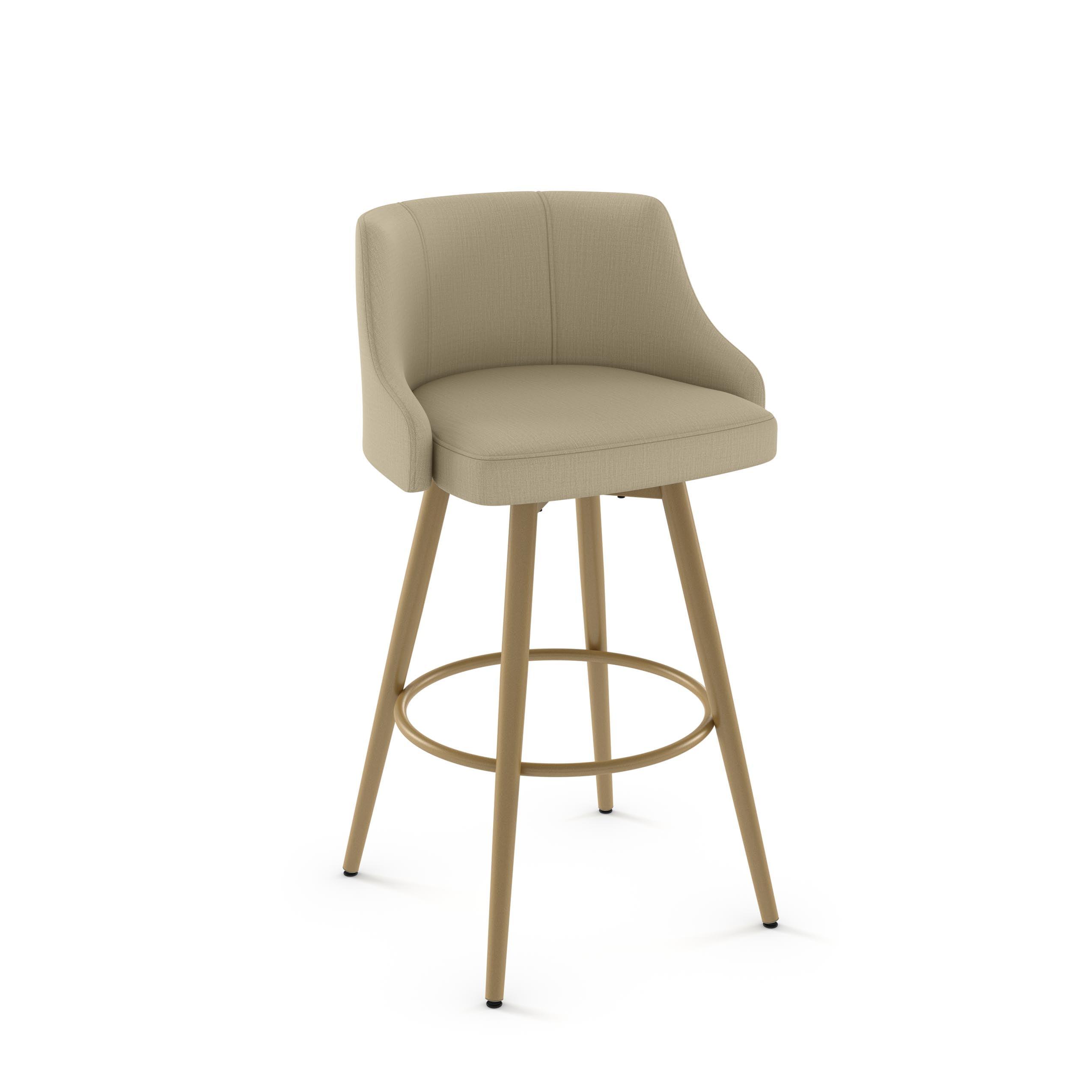 Beige Fabric and Golden Metal Swivel Bar Stool