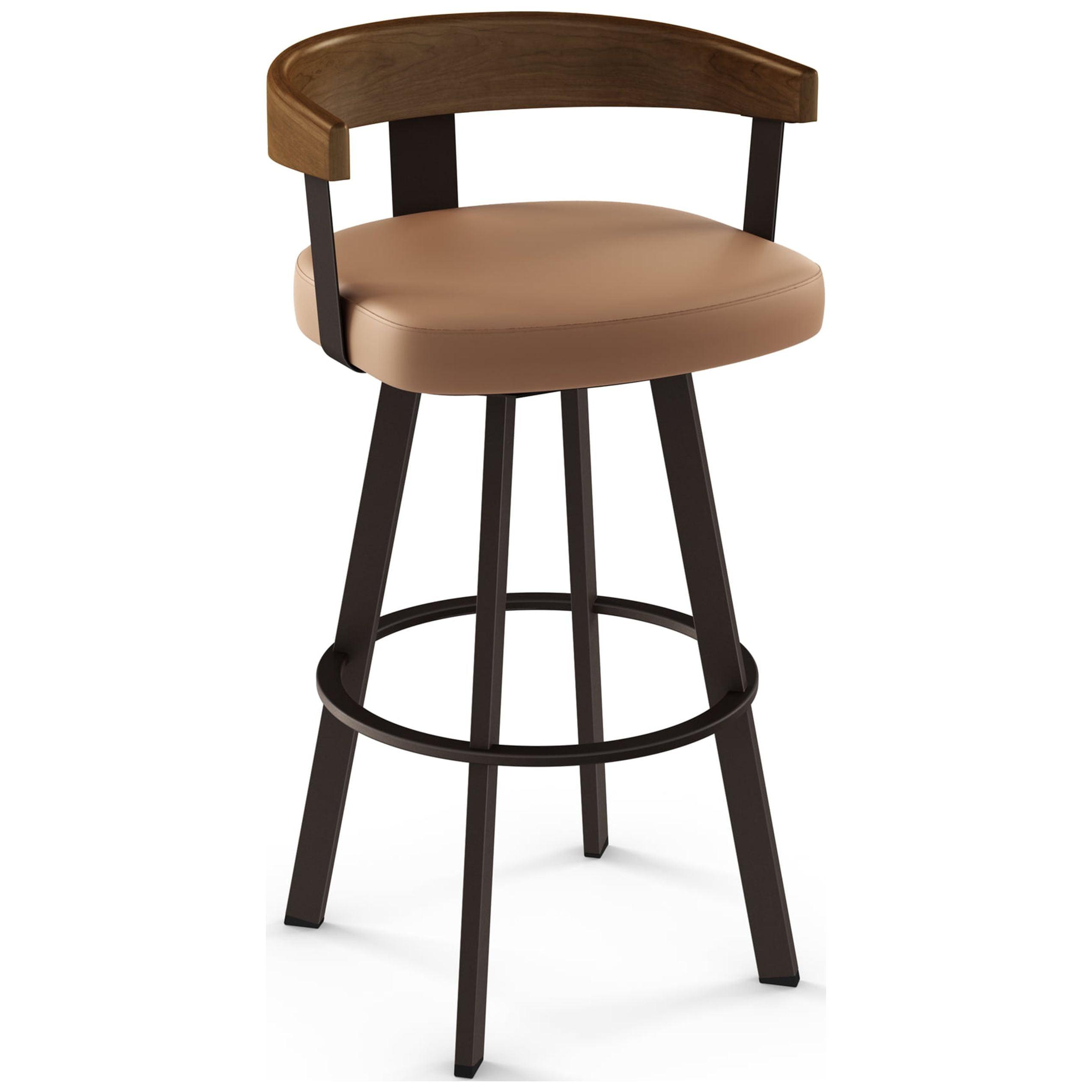 Amisco Lars Upholstered Barstool Caramel/Dark Brown: Faux Leather, Steel Frame, 30" Seat Height