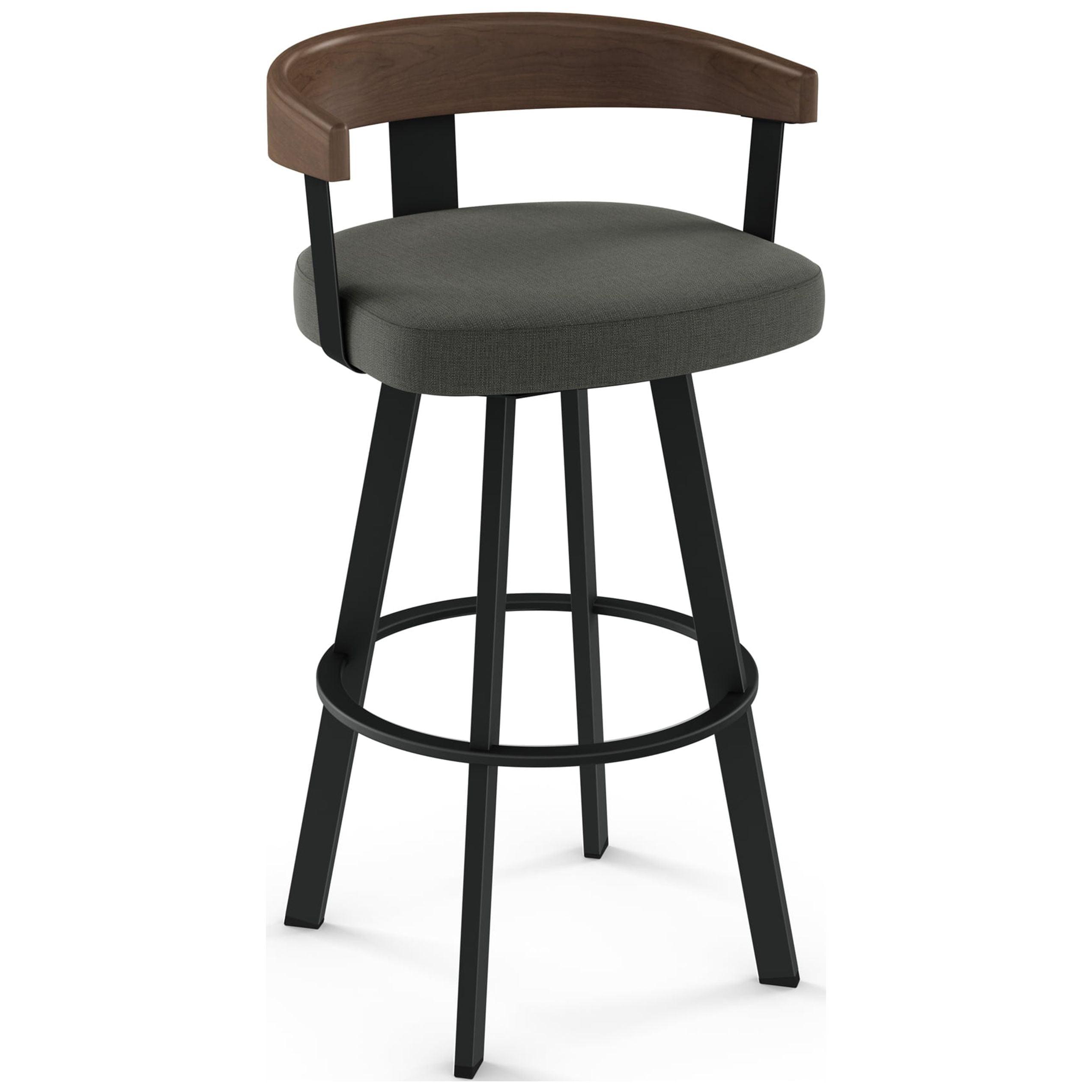 Lars 30" Gray Upholstered Swivel Barstool with Wood Back