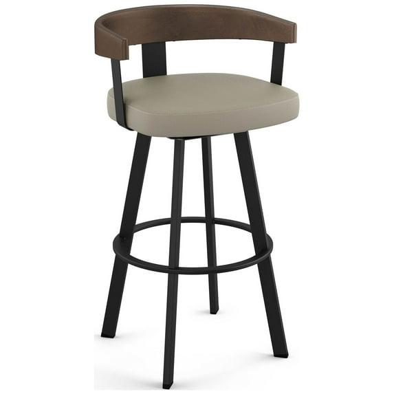 Amisco Lars Upholstered Barstool Greige/Black: Faux Leather, Steel Frame, 30" Fixed Height