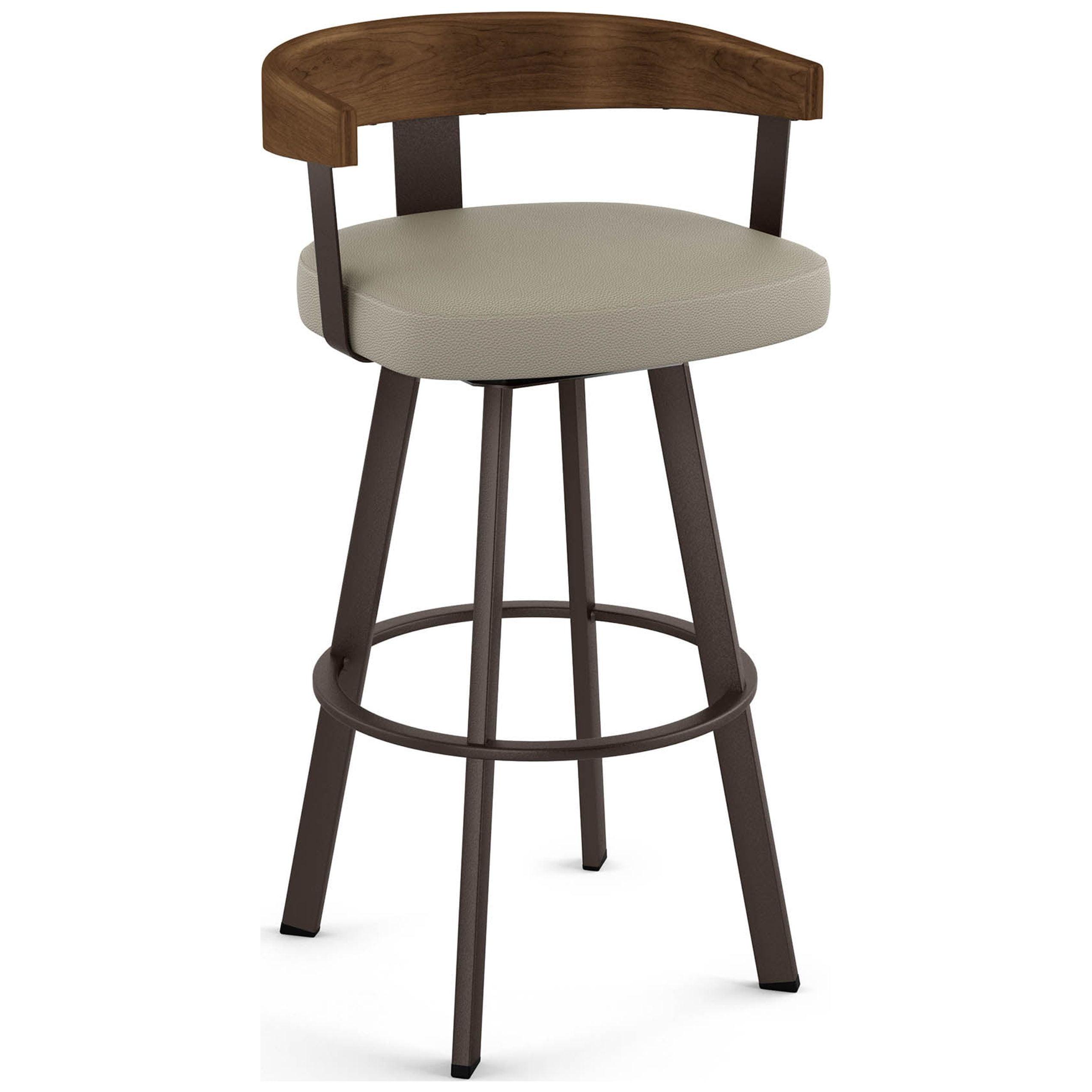 Lars 30" Swivel Bar Stool in Greige Faux Leather with Wood and Metal Frame