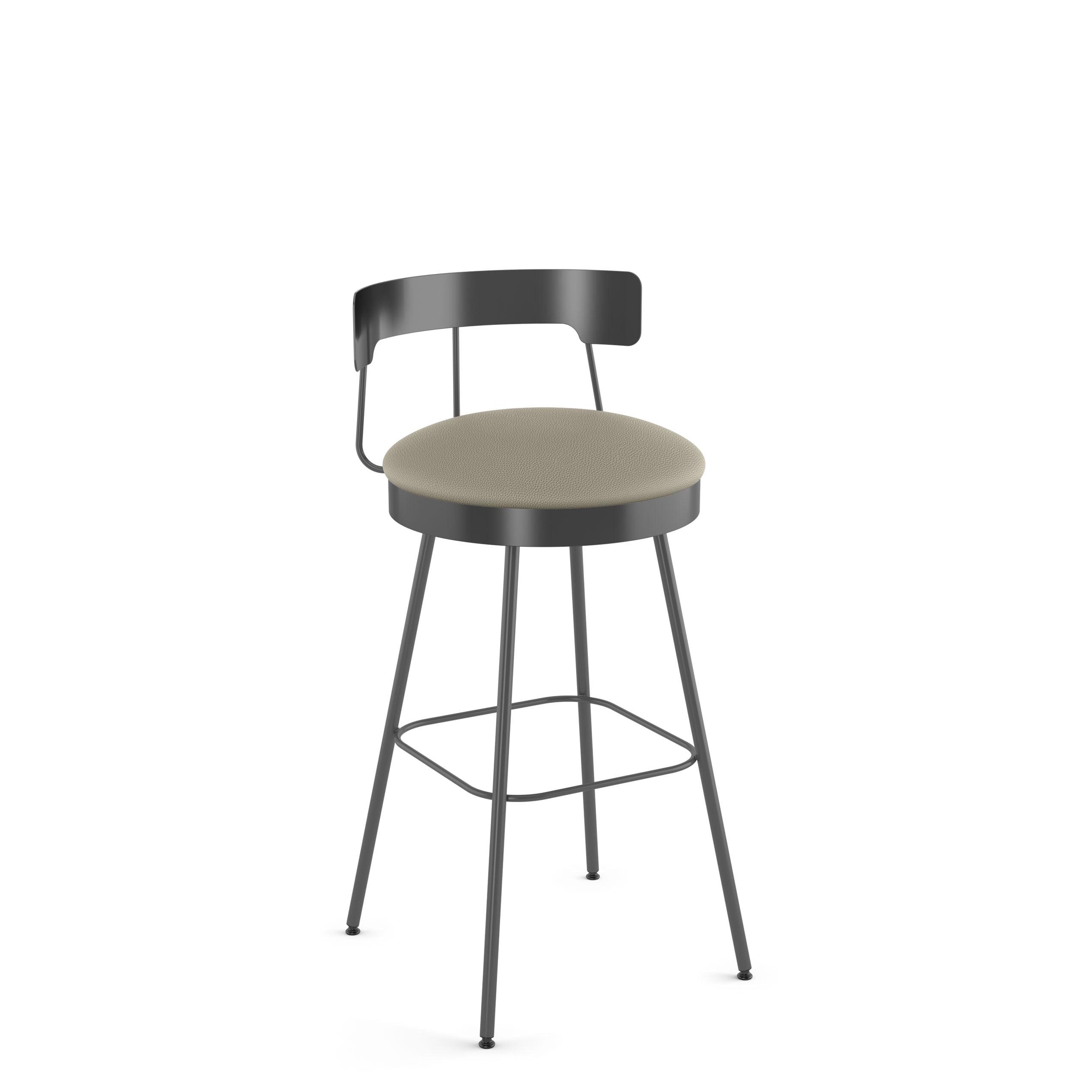 Amisco Monza 30 In. Swivel Bar Stool - Greige Faux Leather / Dark Grey Metal