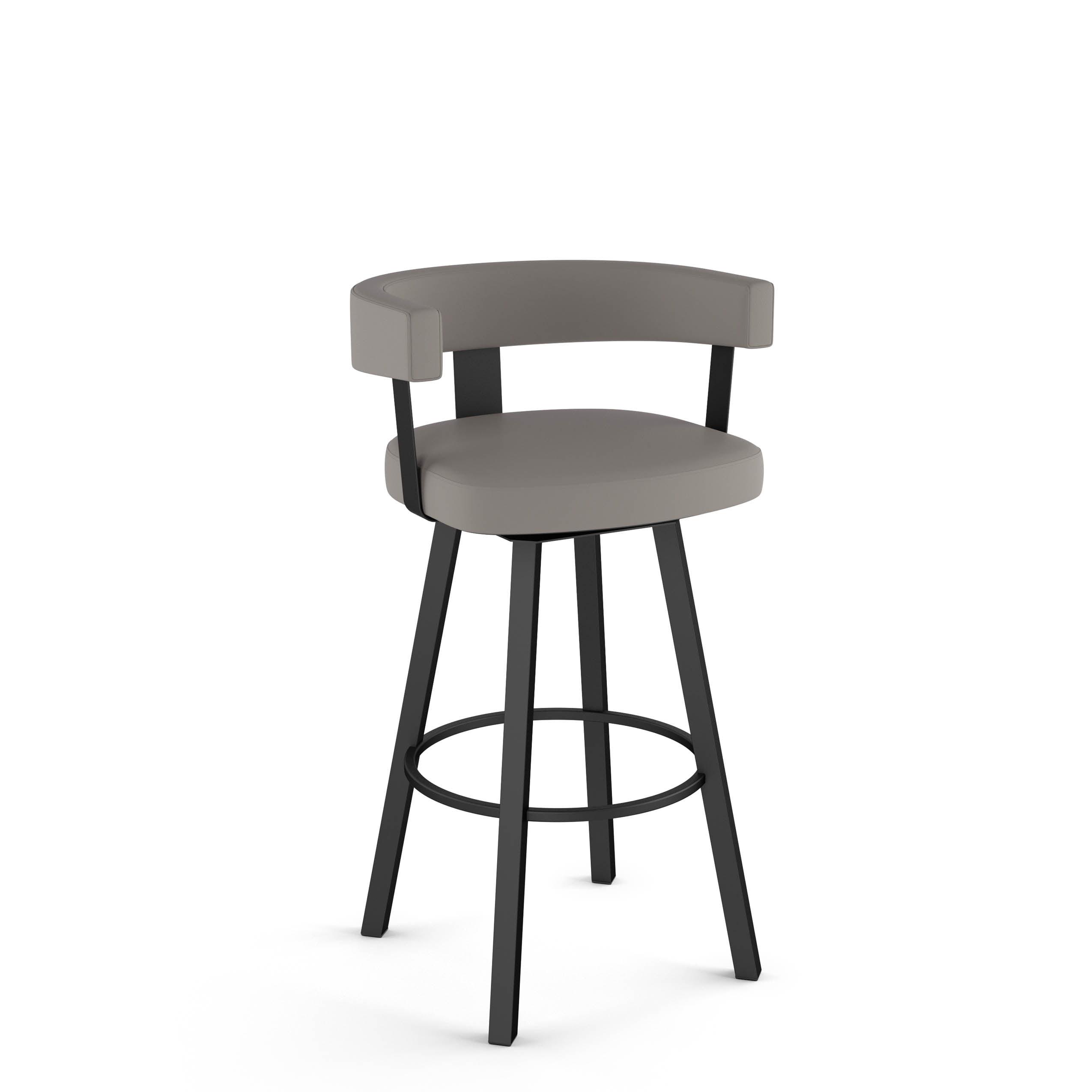 Amisco Parker 26 In. Swivel Counter Stool - Taupe Grey Faux Leather / Black Metal